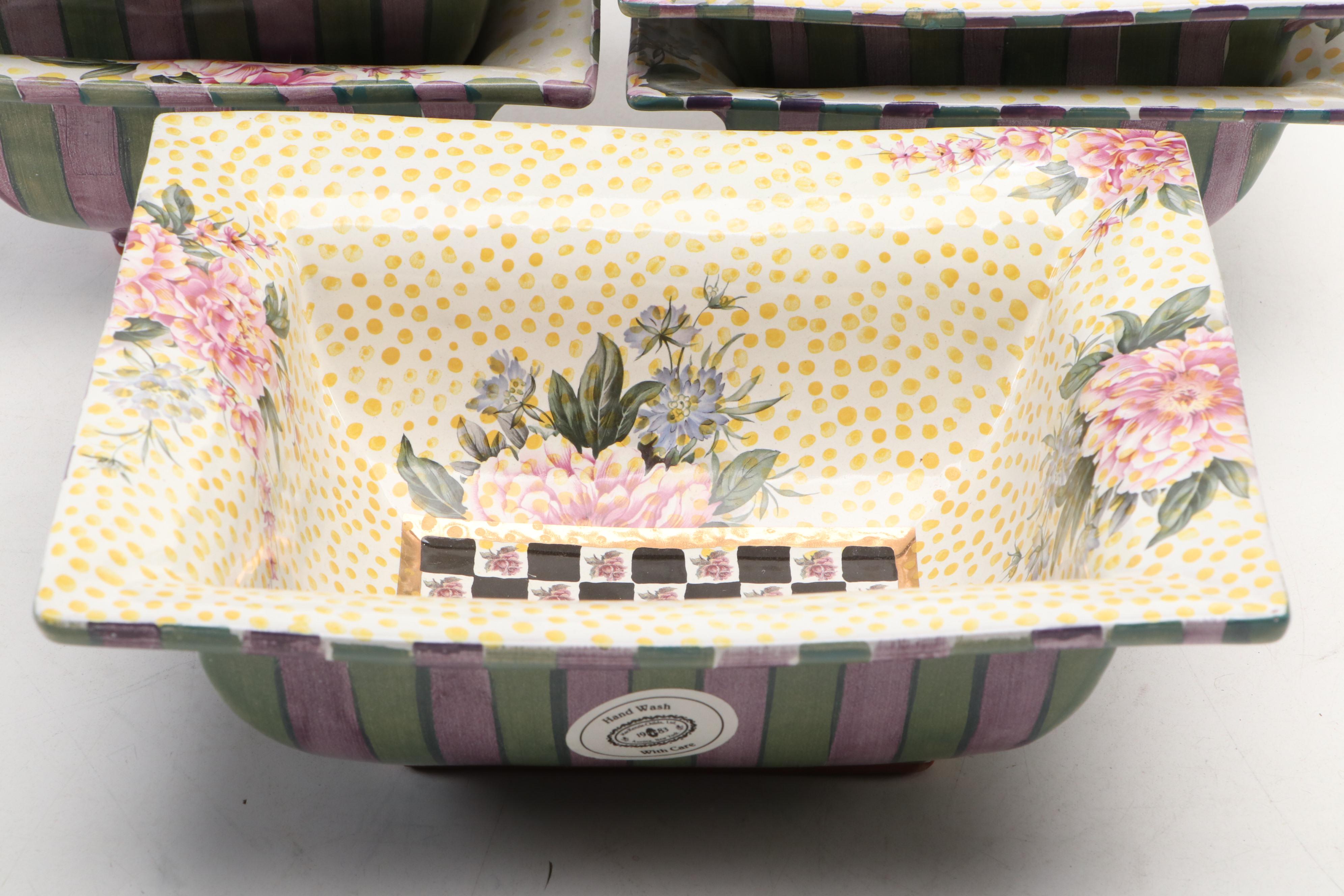 MacKenzie-Childs "Torquay Kelp Urchin" Terracotta Square Bowls