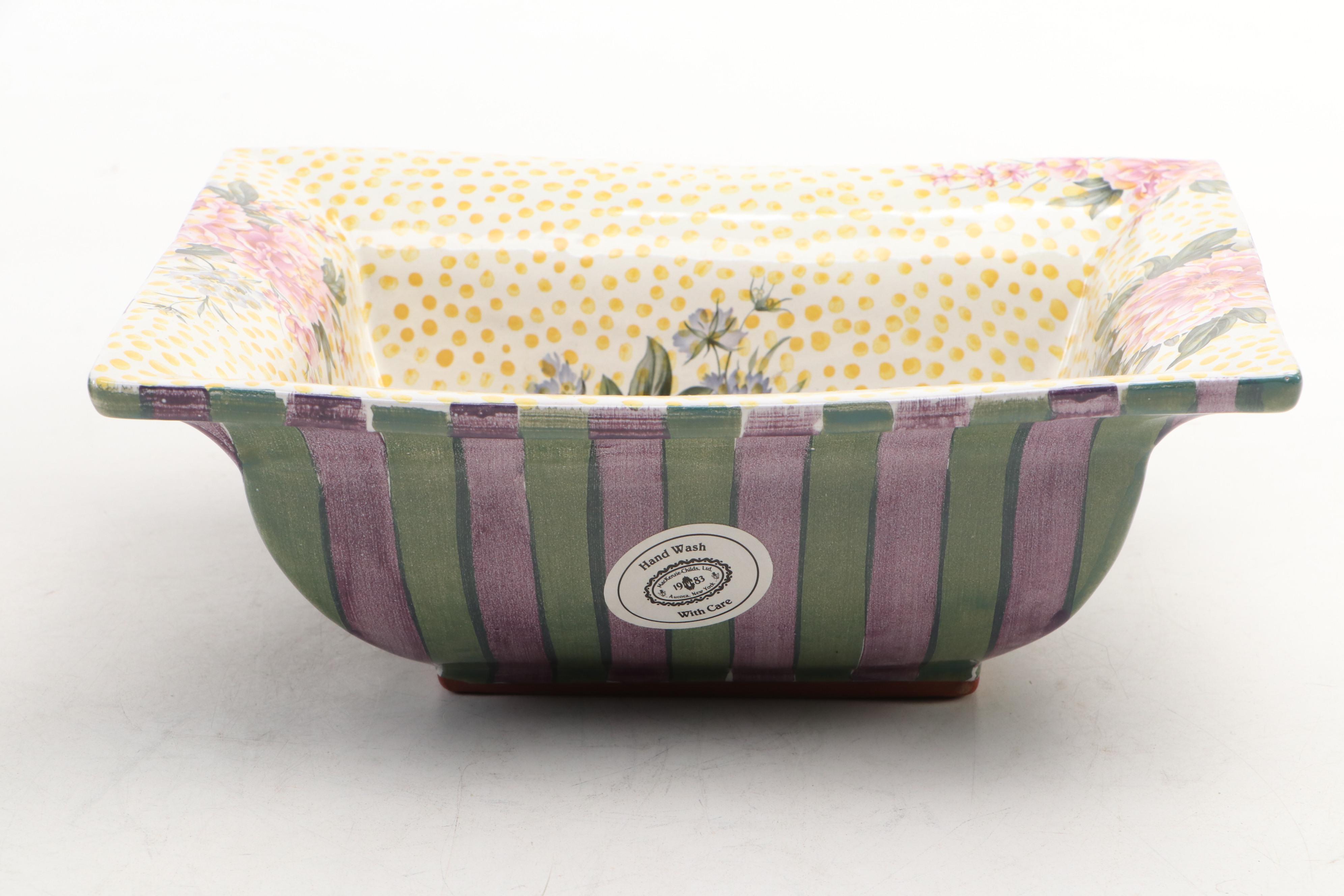 MacKenzie-Childs "Torquay Kelp Urchin" Terracotta Square Bowls