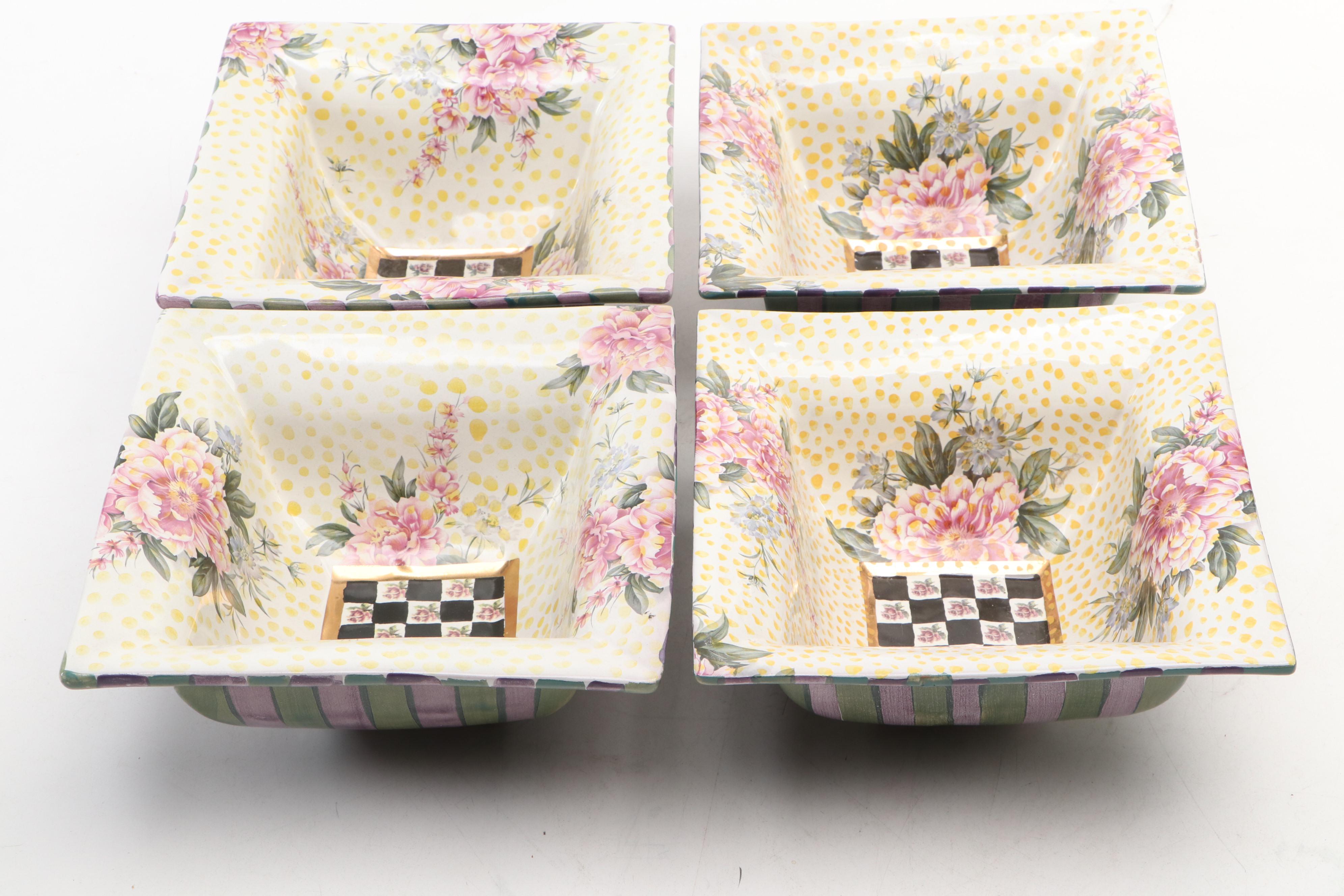 MacKenzie-Childs "Torquay Kelp Urchin" Terracotta Square Bowls