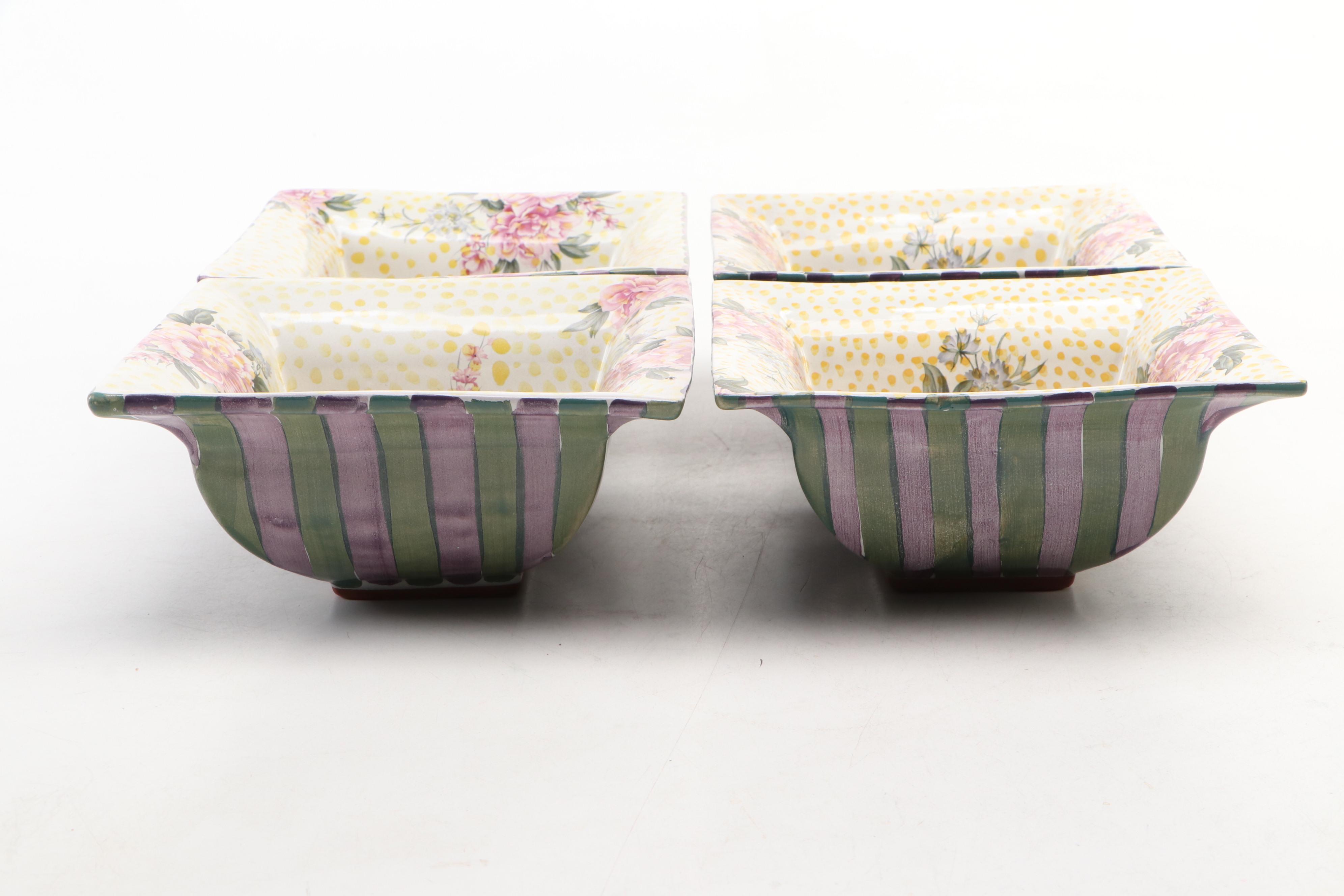 MacKenzie-Childs "Torquay Kelp Urchin" Terracotta Square Bowls