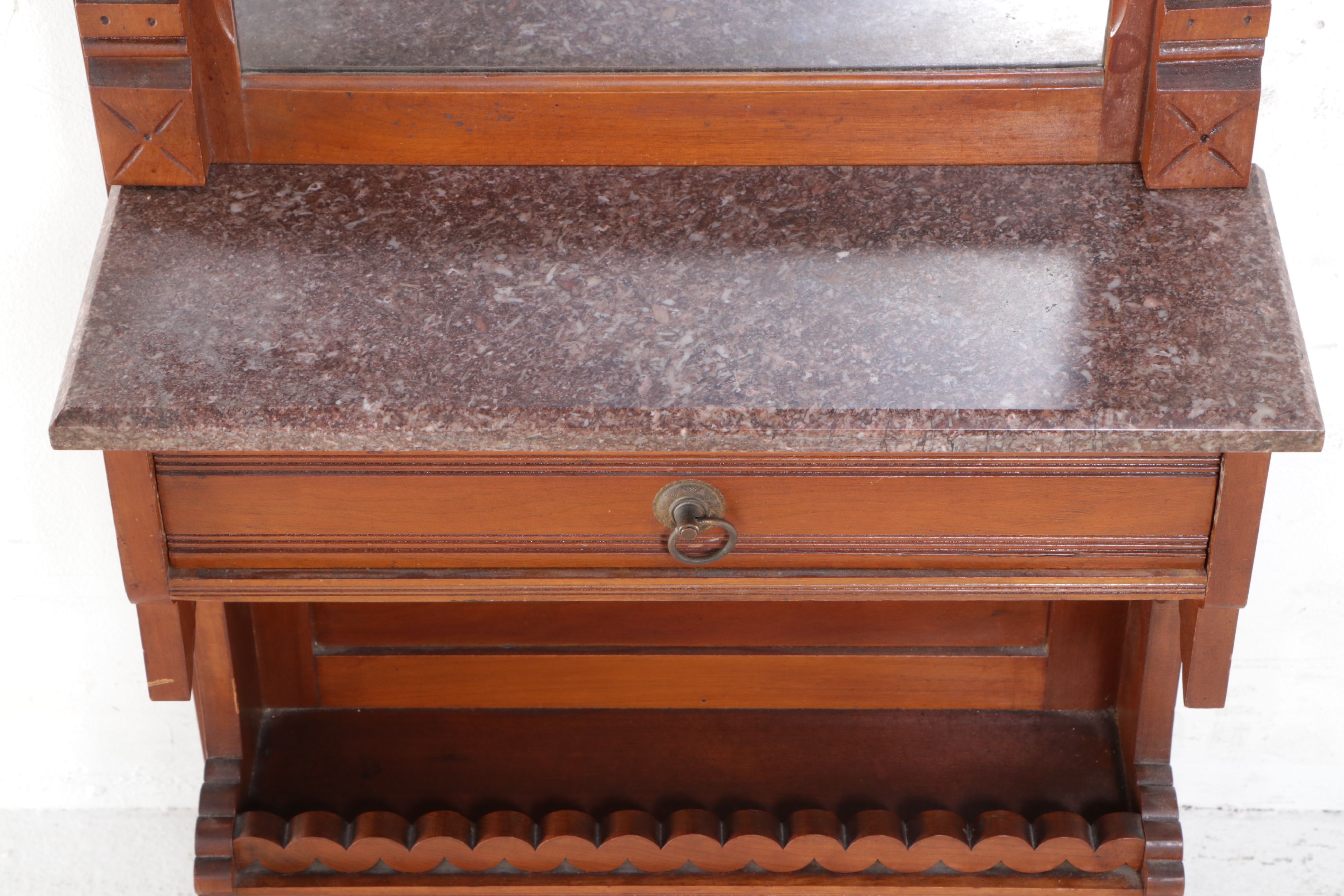 Victorian Eastlake Walnut Hall Tree, Late 19th/Early 20th Century