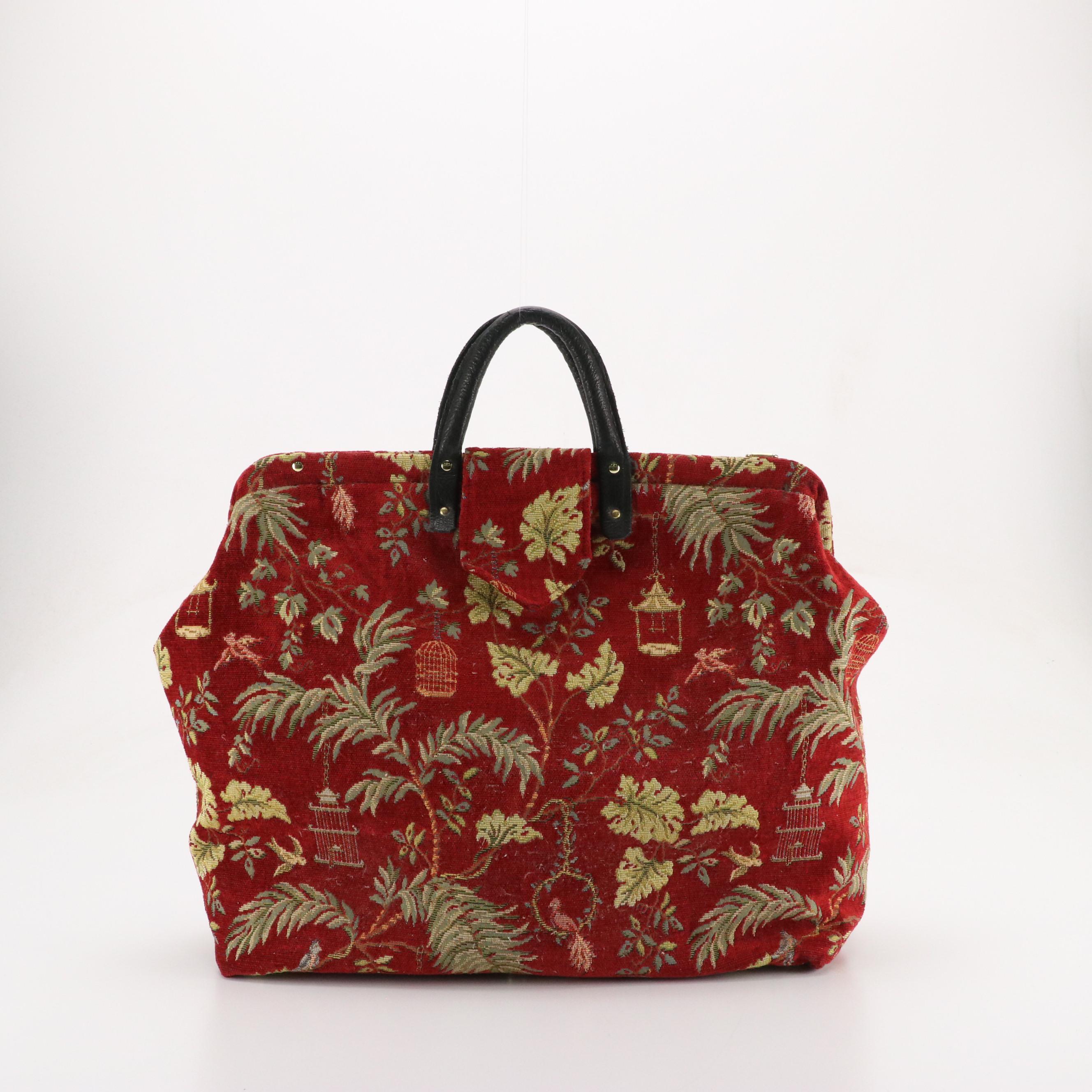 Ecuadorian Leather/Woven Textile Zip Pouch with Other Carpet Bag Soft Suitcase