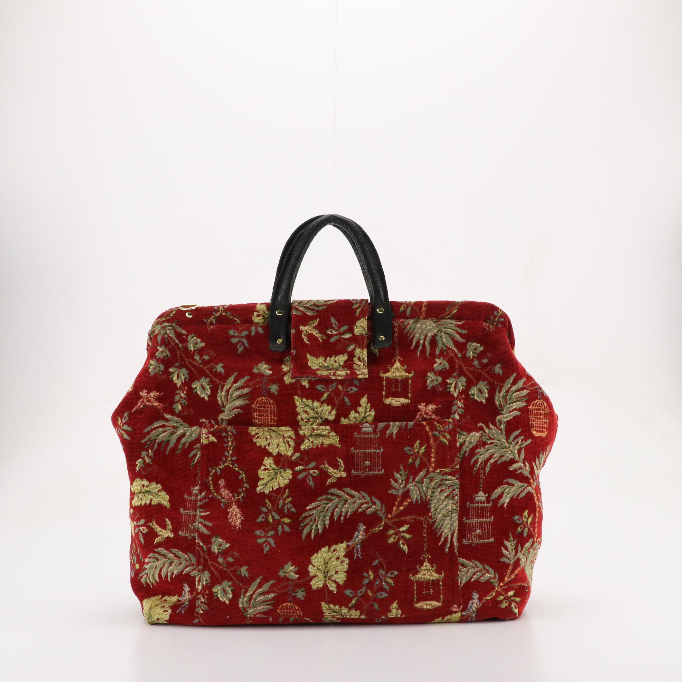 Ecuadorian Leather/Woven Textile Zip Pouch with Other Carpet Bag Soft Suitcase