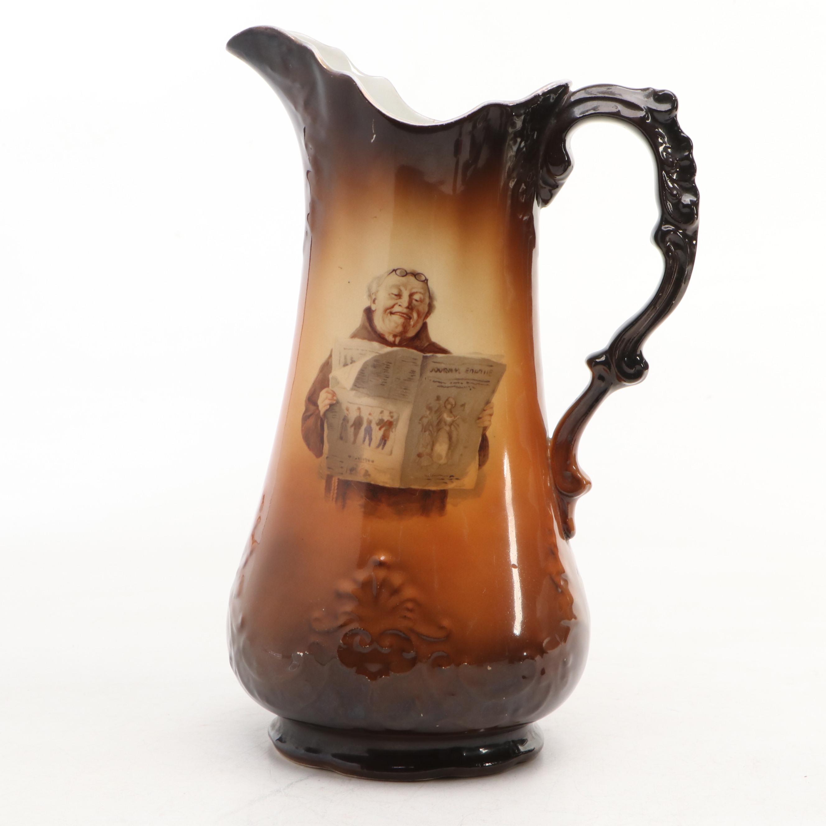 Warwick "Ioga" Monk Pitcher and Mug with Gentleman Mug, Early 20th Century