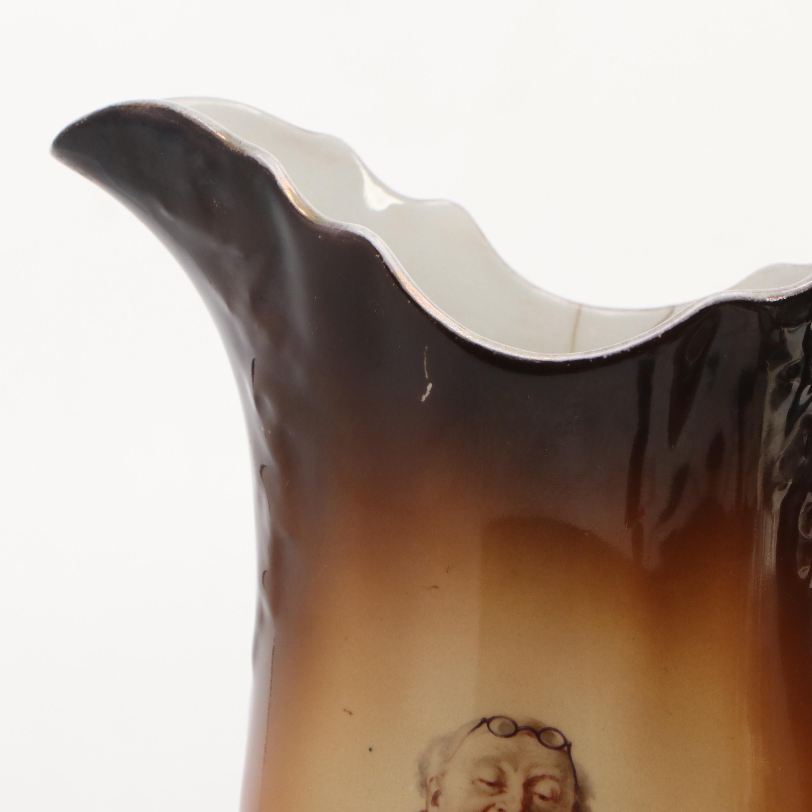 Warwick "Ioga" Monk Pitcher and Mug with Gentleman Mug, Early 20th Century