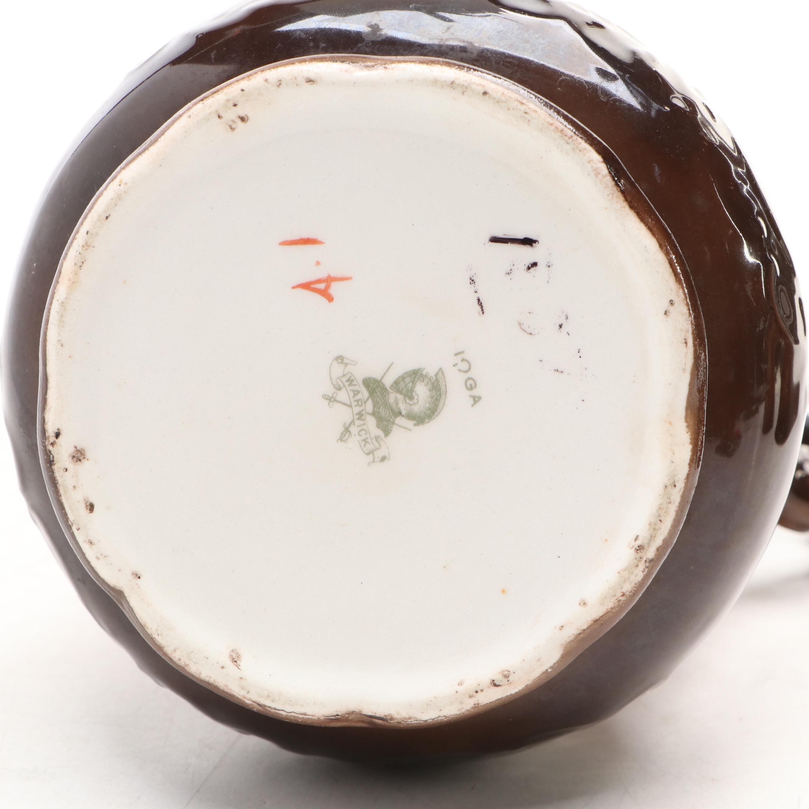 Warwick "Ioga" Monk Pitcher and Mug with Gentleman Mug, Early 20th Century