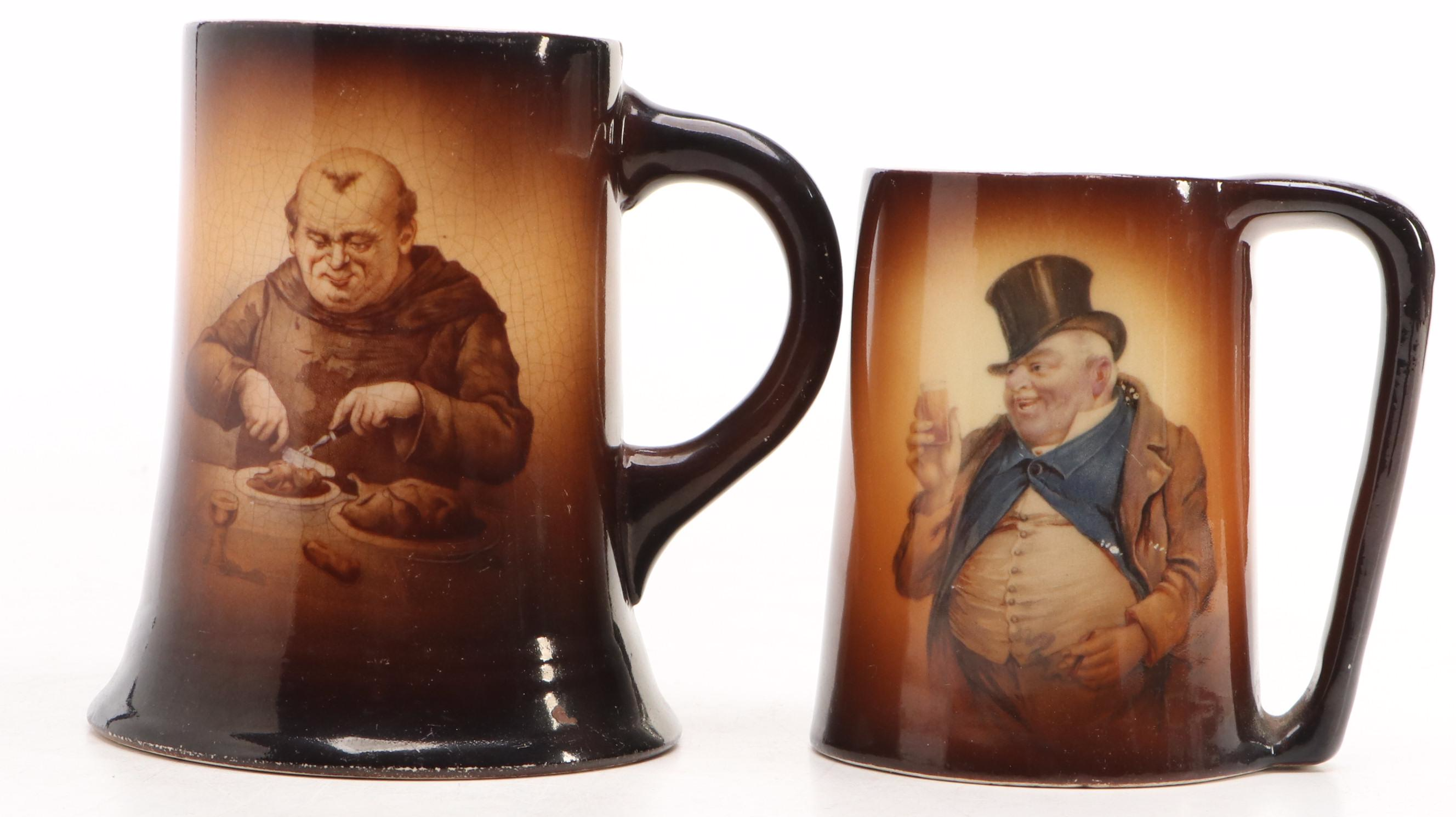 Warwick "Ioga" Monk Pitcher and Mug with Gentleman Mug, Early 20th Century