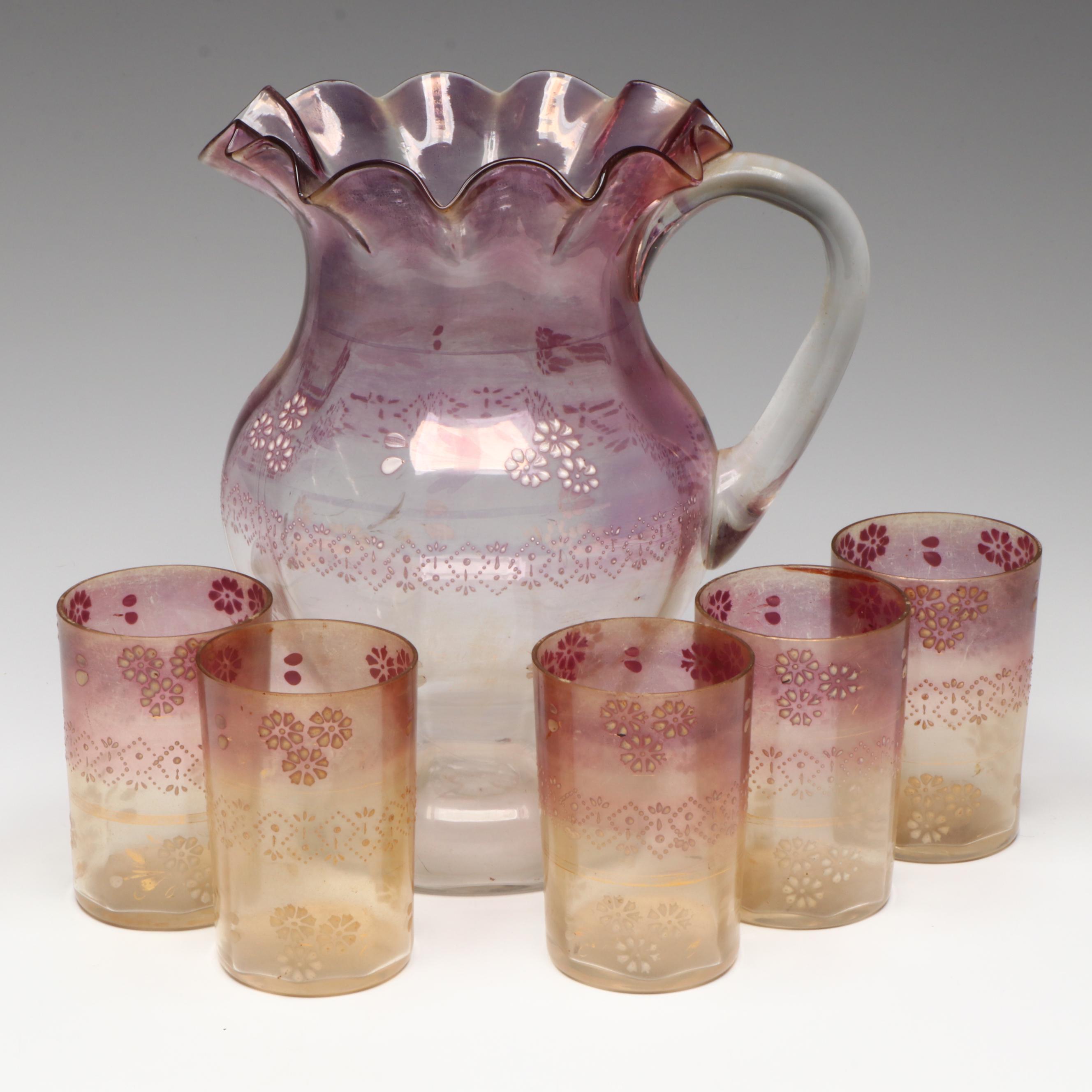 Victorian Style Ombre Glass Lemonade Set with Hand-Painted Decoration
