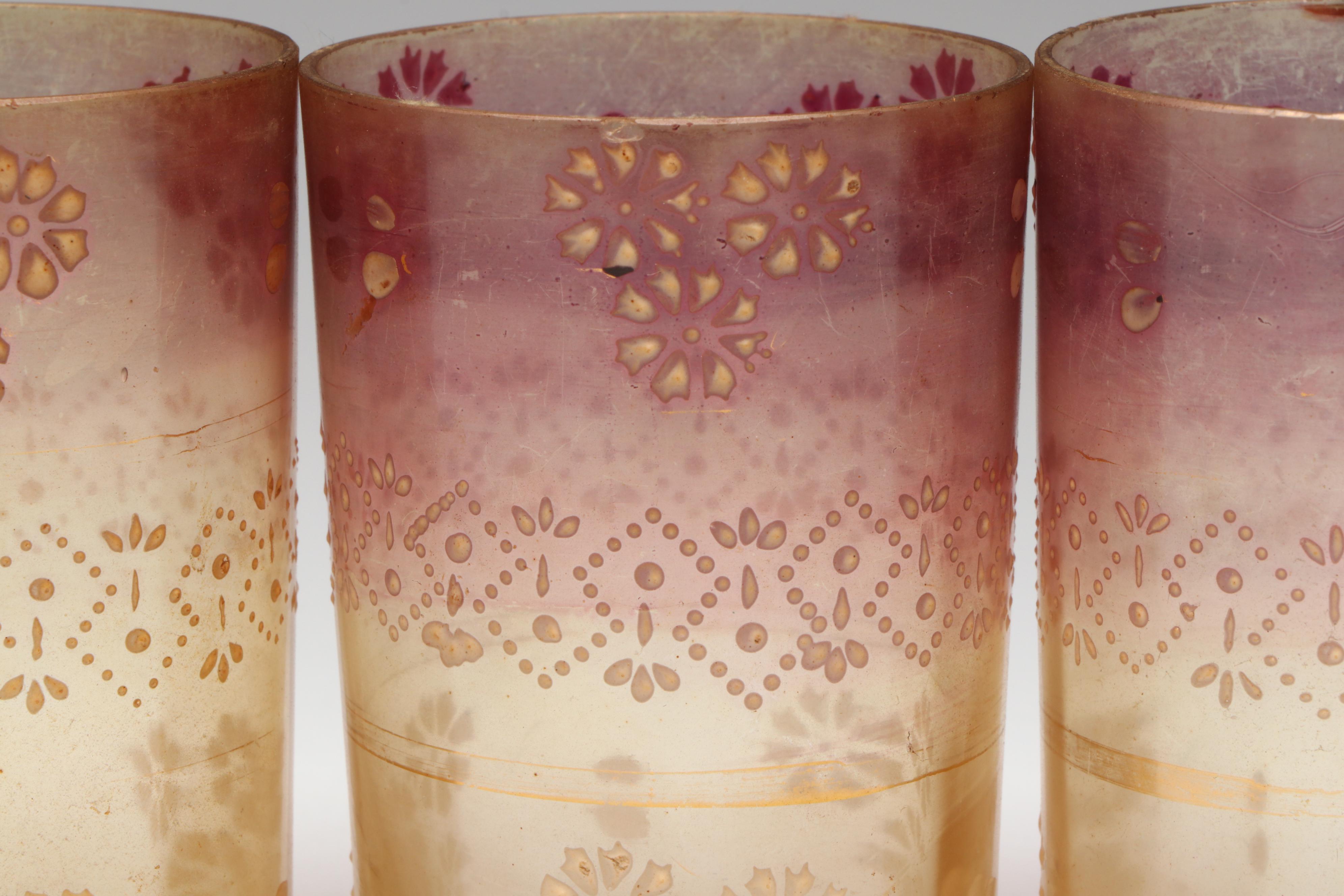 Victorian Style Ombre Glass Lemonade Set with Hand-Painted Decoration