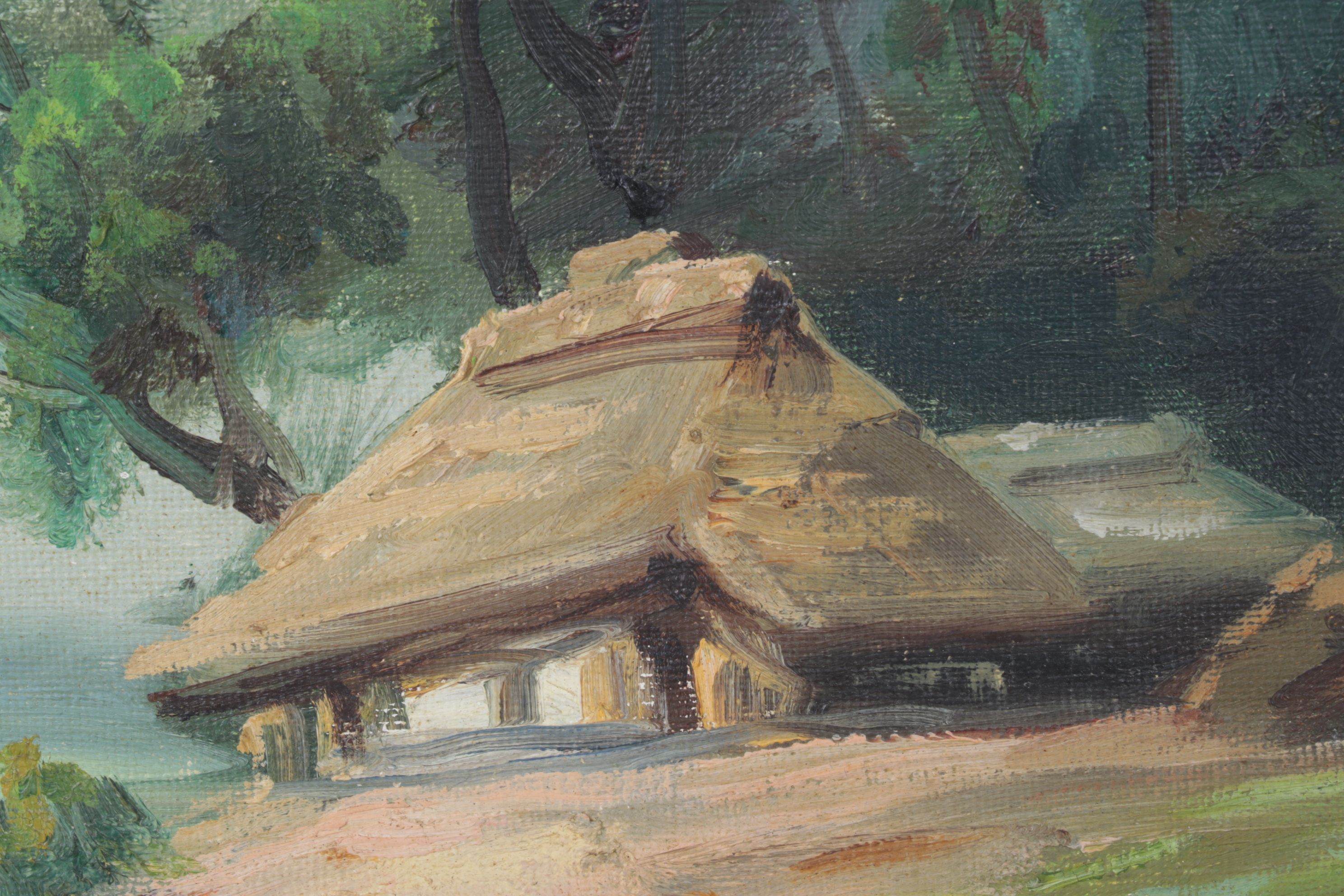 Toyosaku Saito Pastoral River Landscape Oil Painting, Early to Mid-20th Century