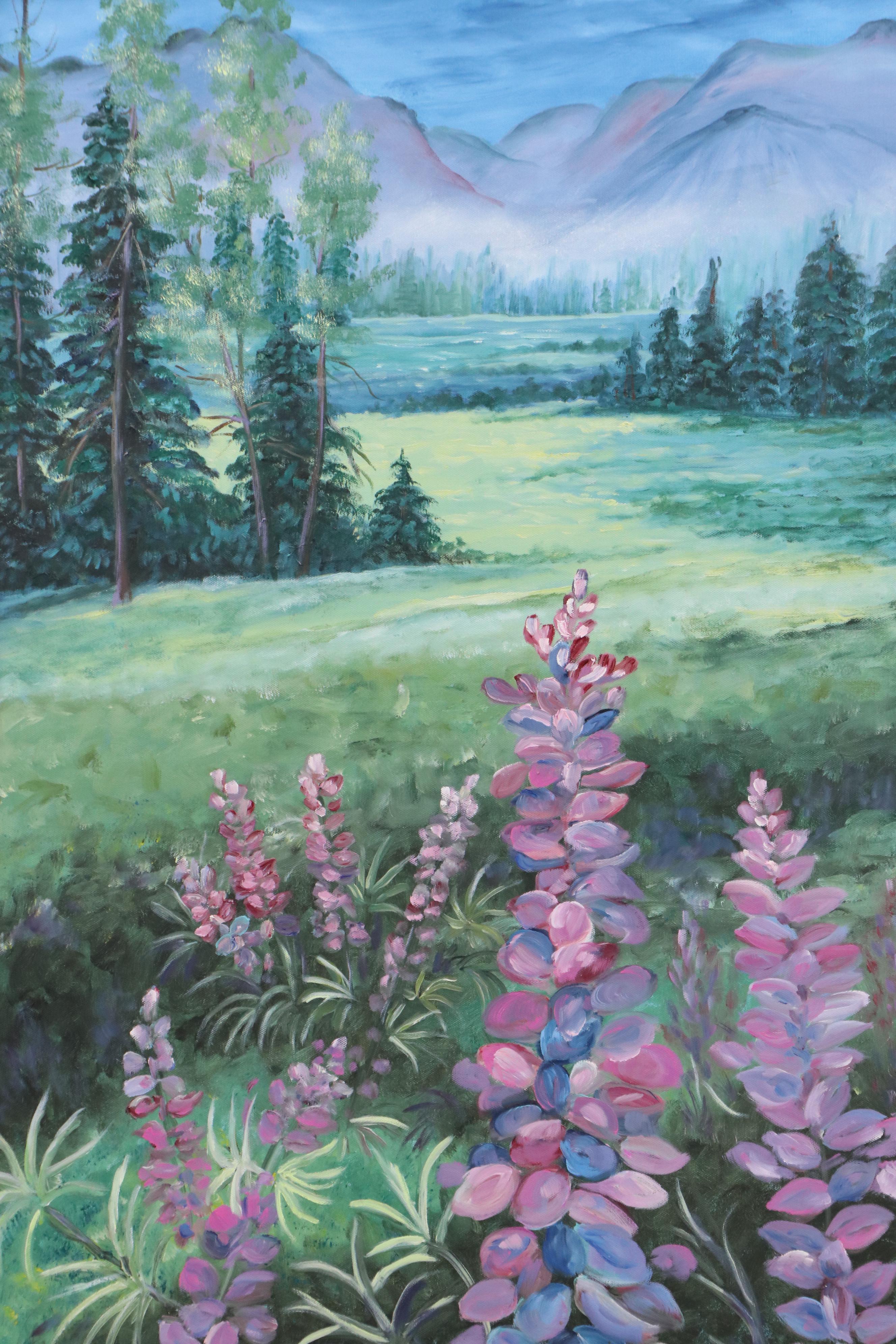 Mountainous Landscape Oil Painting, Late 20th Century