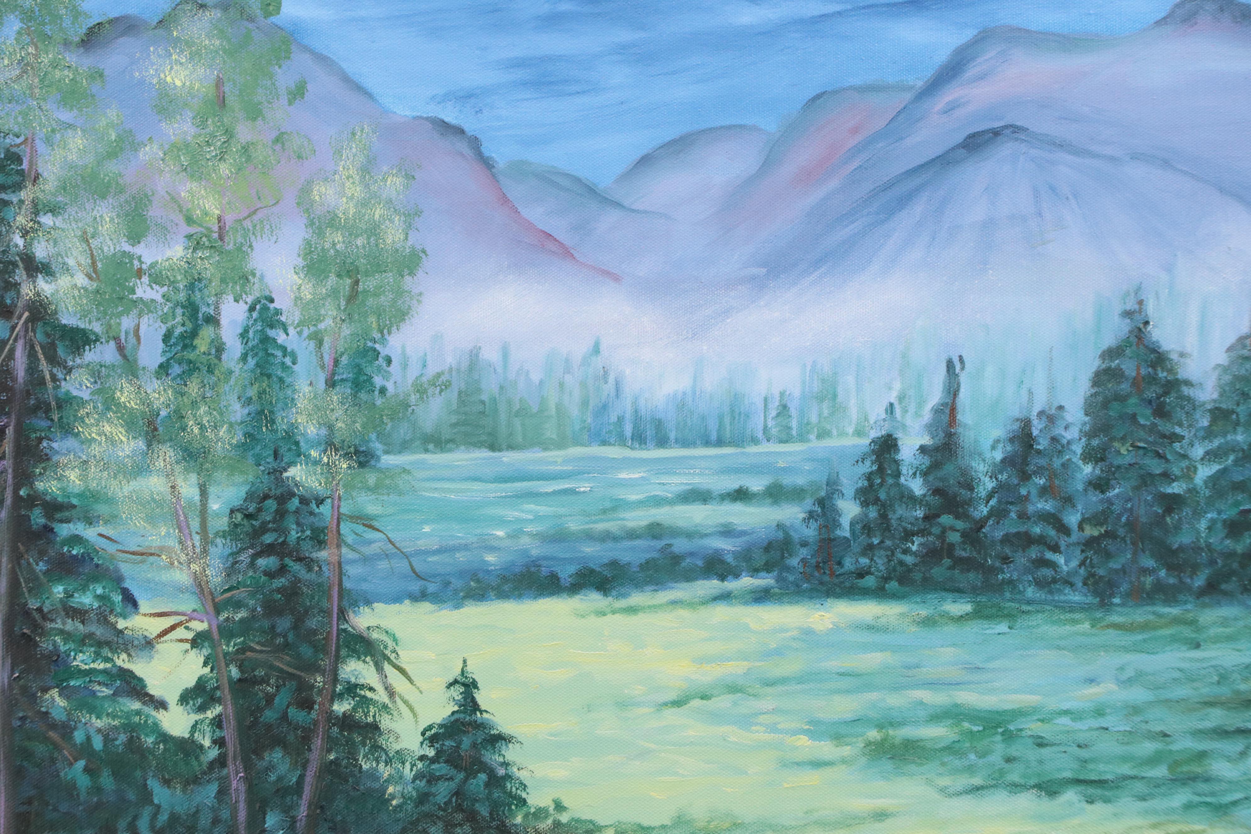 Mountainous Landscape Oil Painting, Late 20th Century