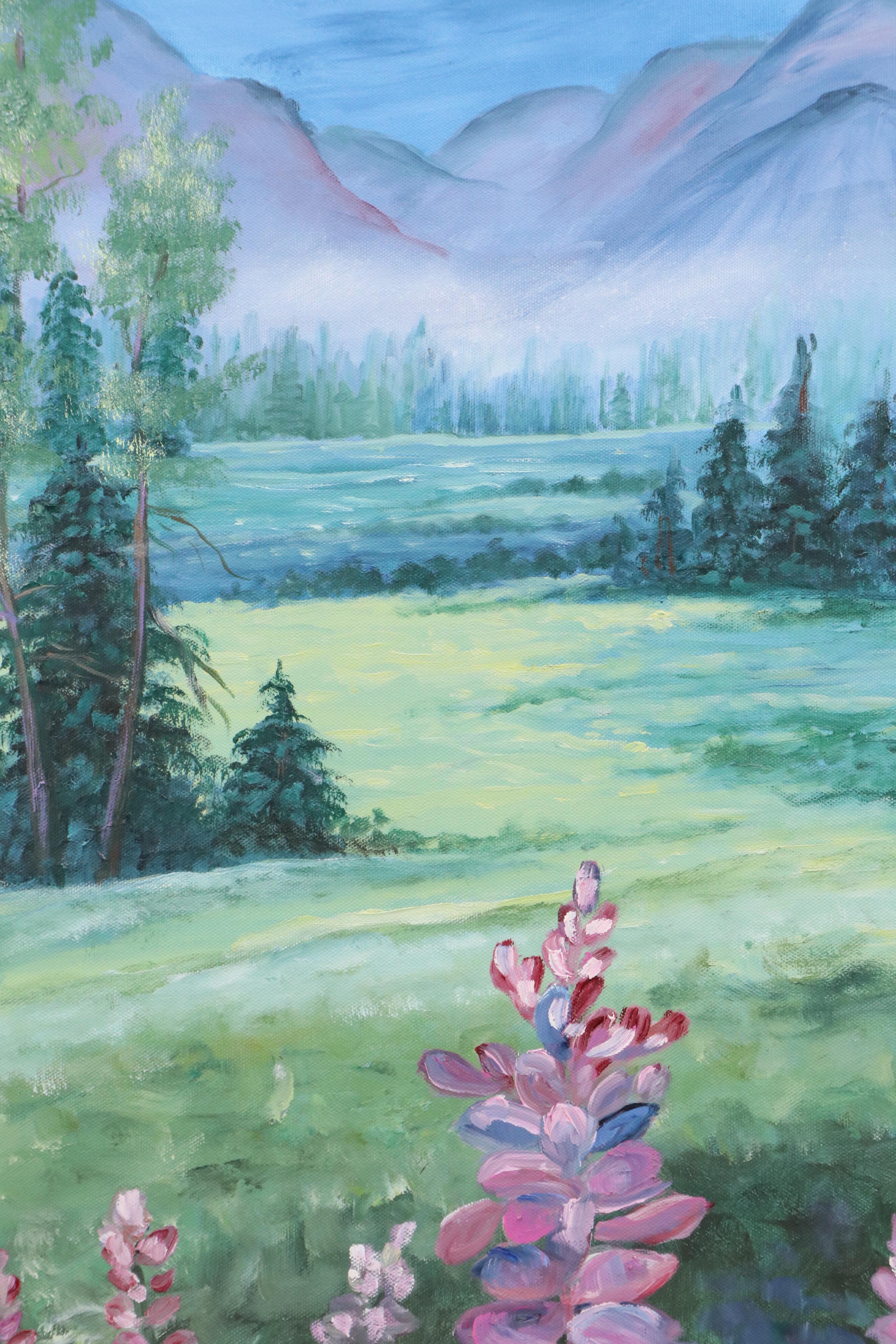 Mountainous Landscape Oil Painting, Late 20th Century