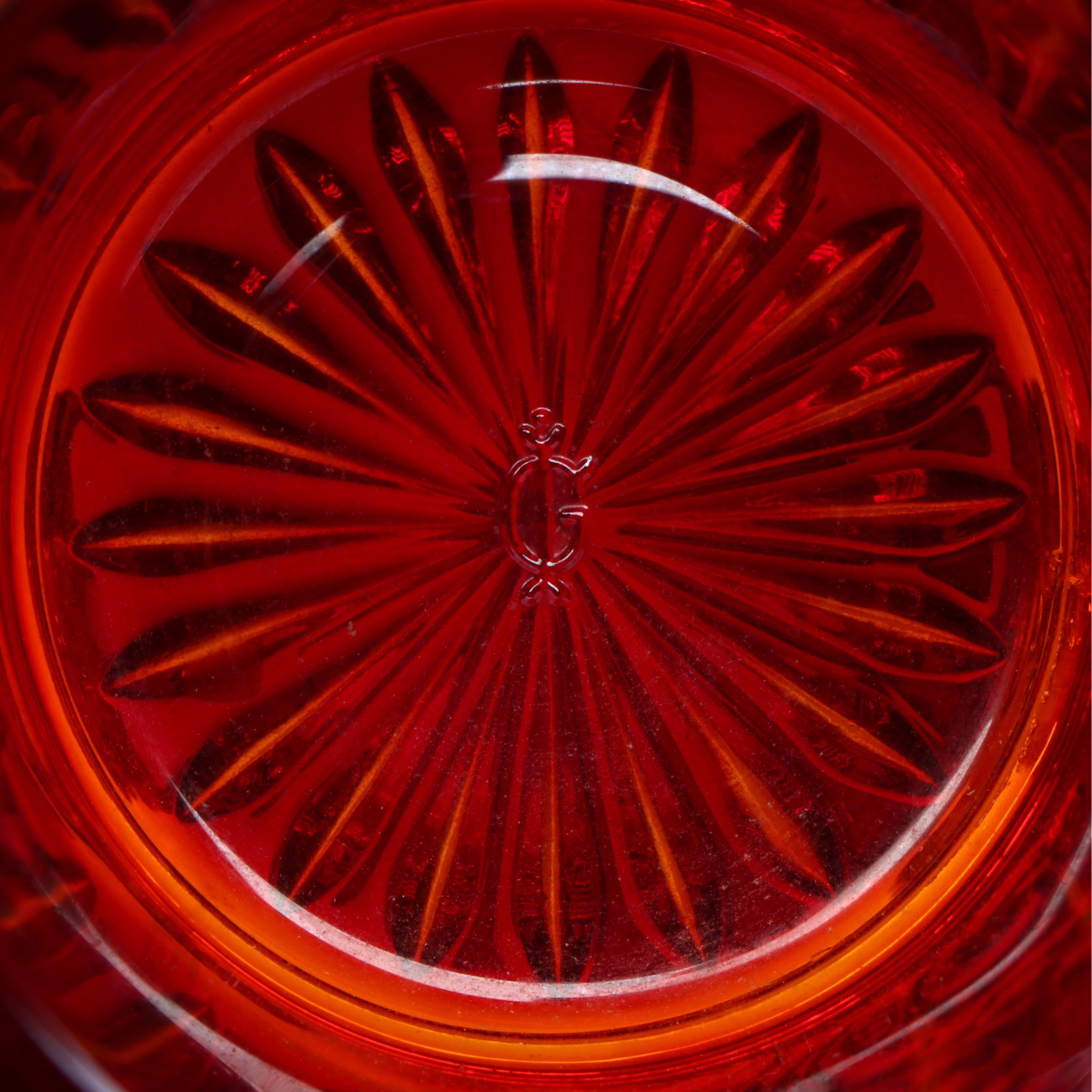 Imperial "Red Field Flower" Carnival Glass Pitcher with Cups, Mid-20th Century