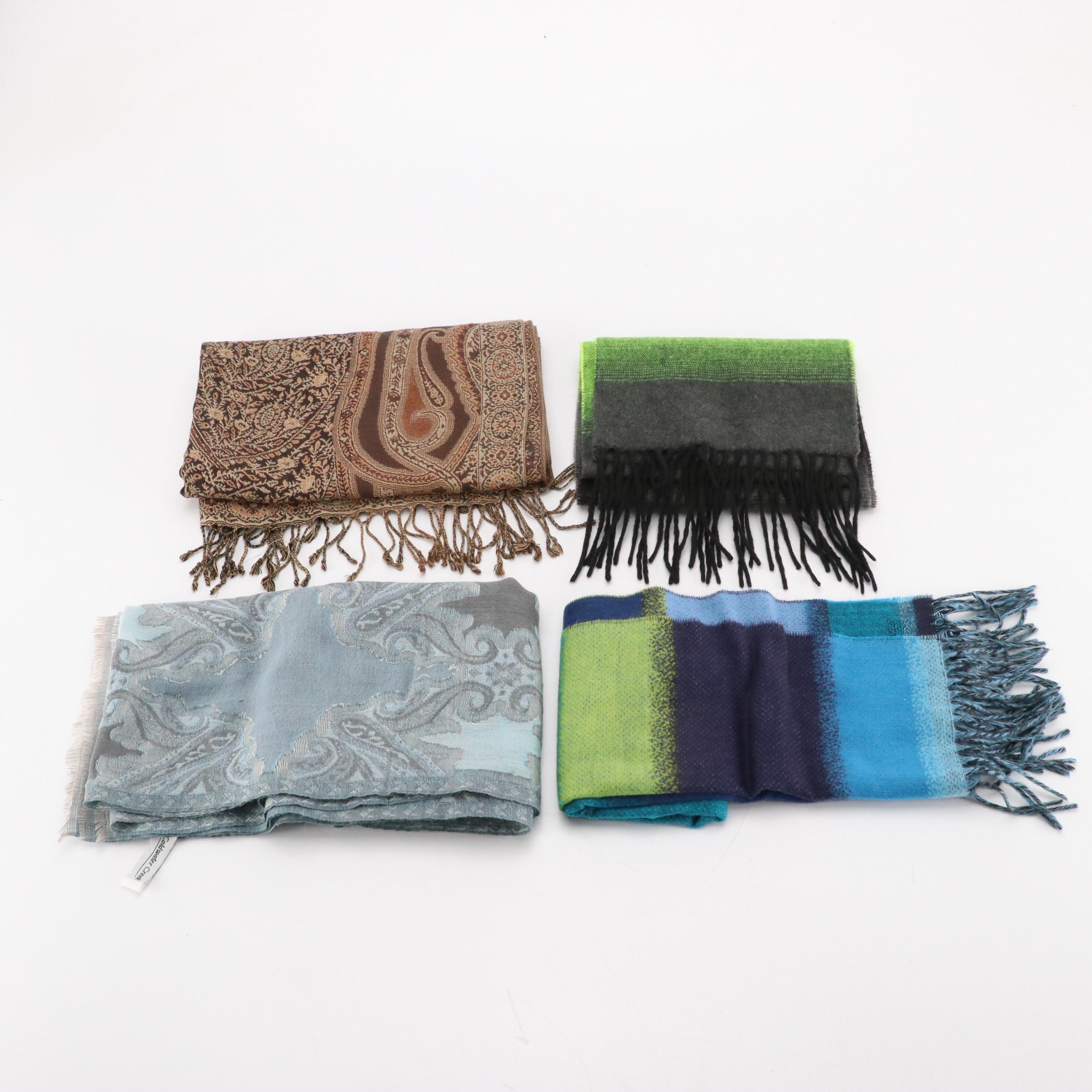 Coldwater Creek Blue Wool Scarf/Shawl with Shepatin, Frass and Other Scarves