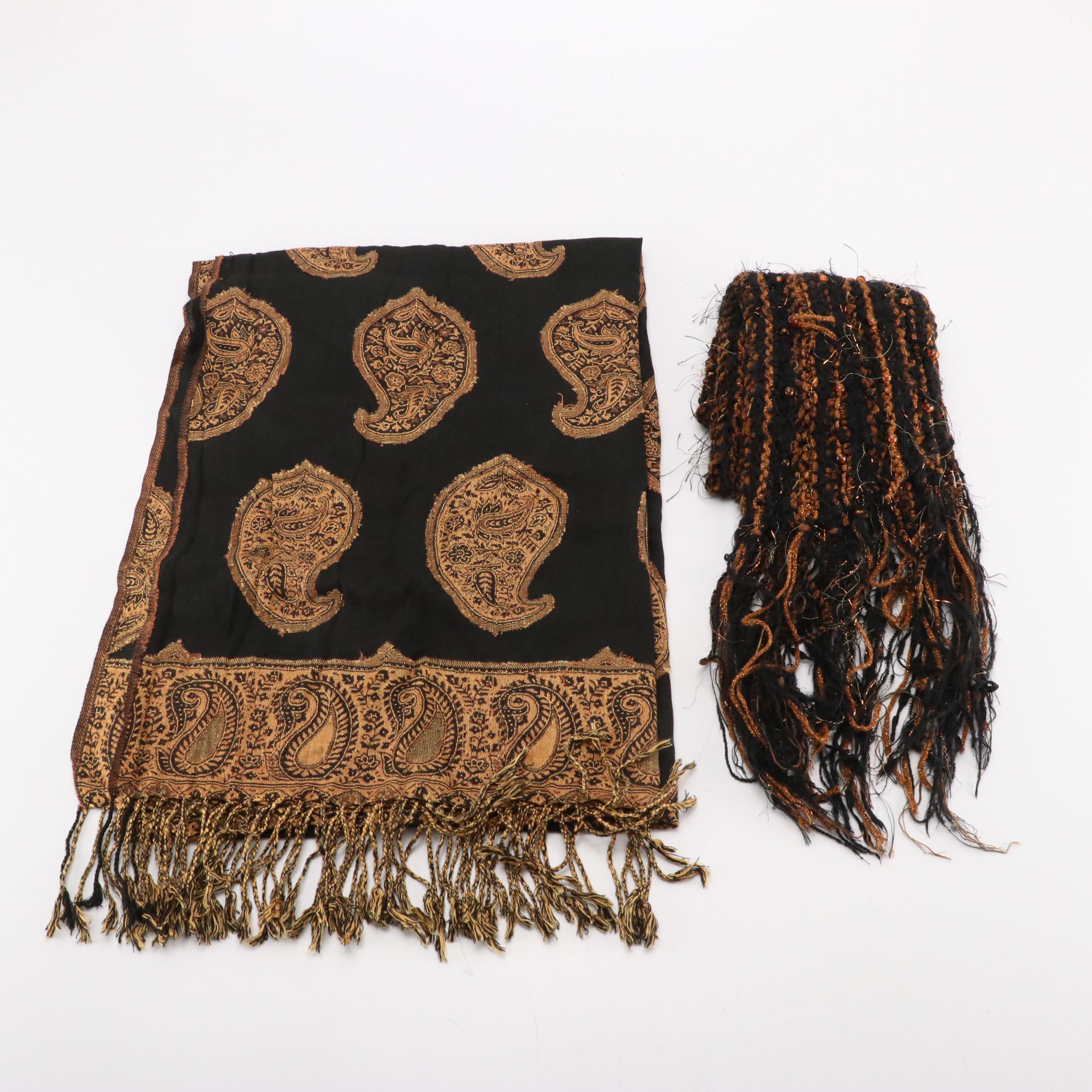 Coldwater Creek Blue Wool Scarf/Shawl with Shepatin, Frass and Other Scarves