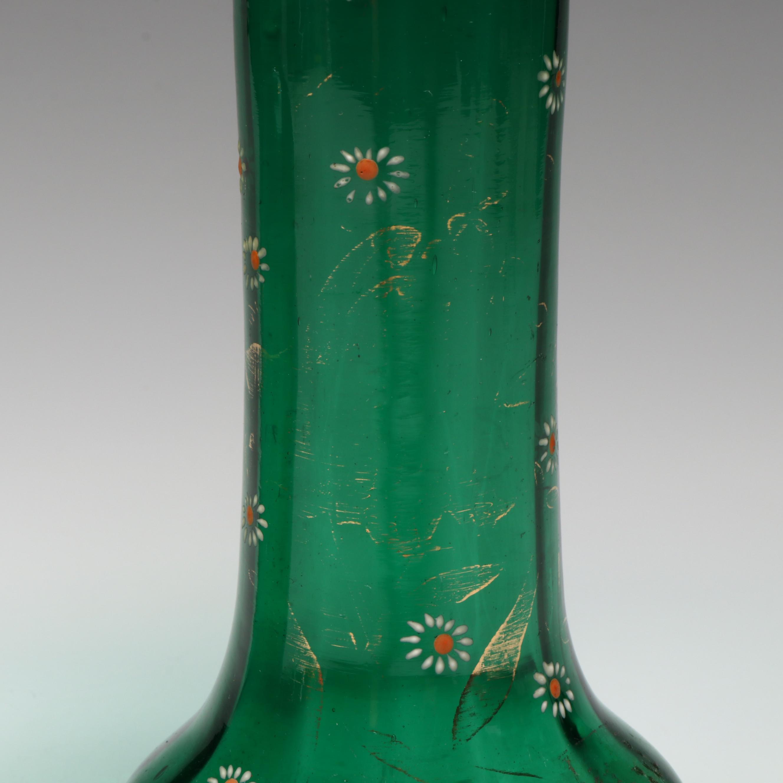 Victorian Blown Ruffled Glass Vases with Hand-Painted Accents