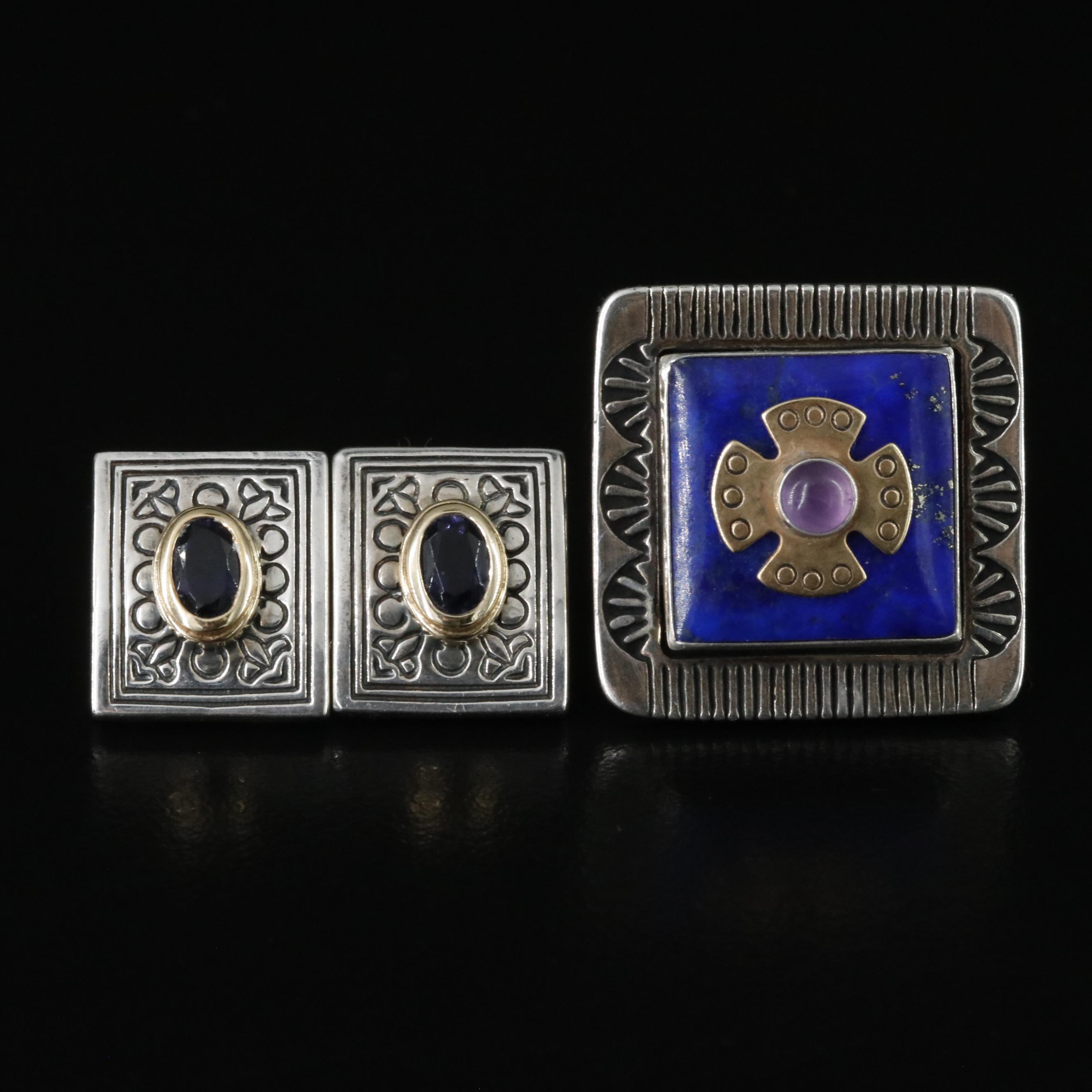Sterling Anatole Amethyst Earrings and Relios Lapis Lazuli Ring with 14K Accents