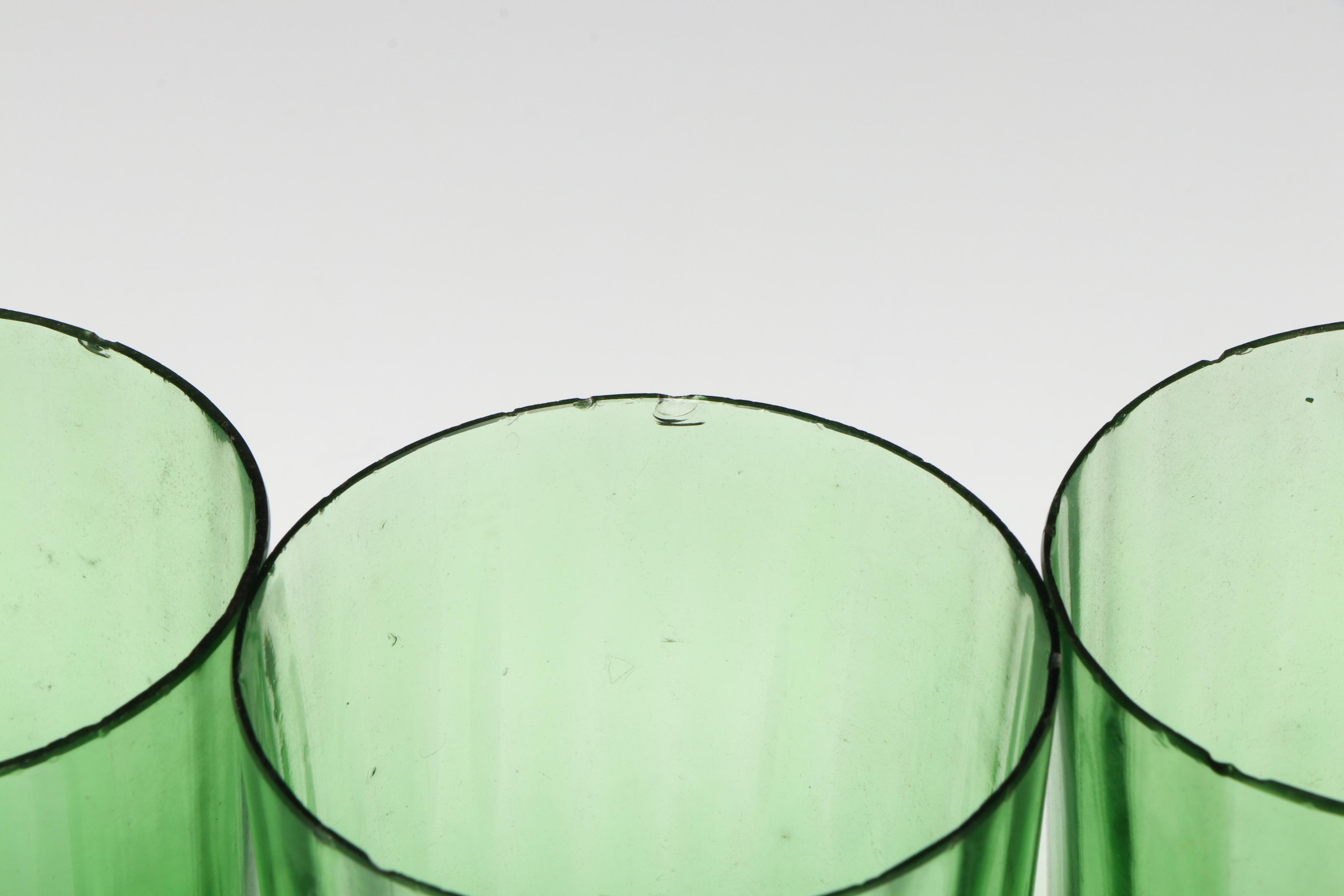 Victorian Blown Green Glass Lemonade Aid Set with Hand-Painted Floral Decoration