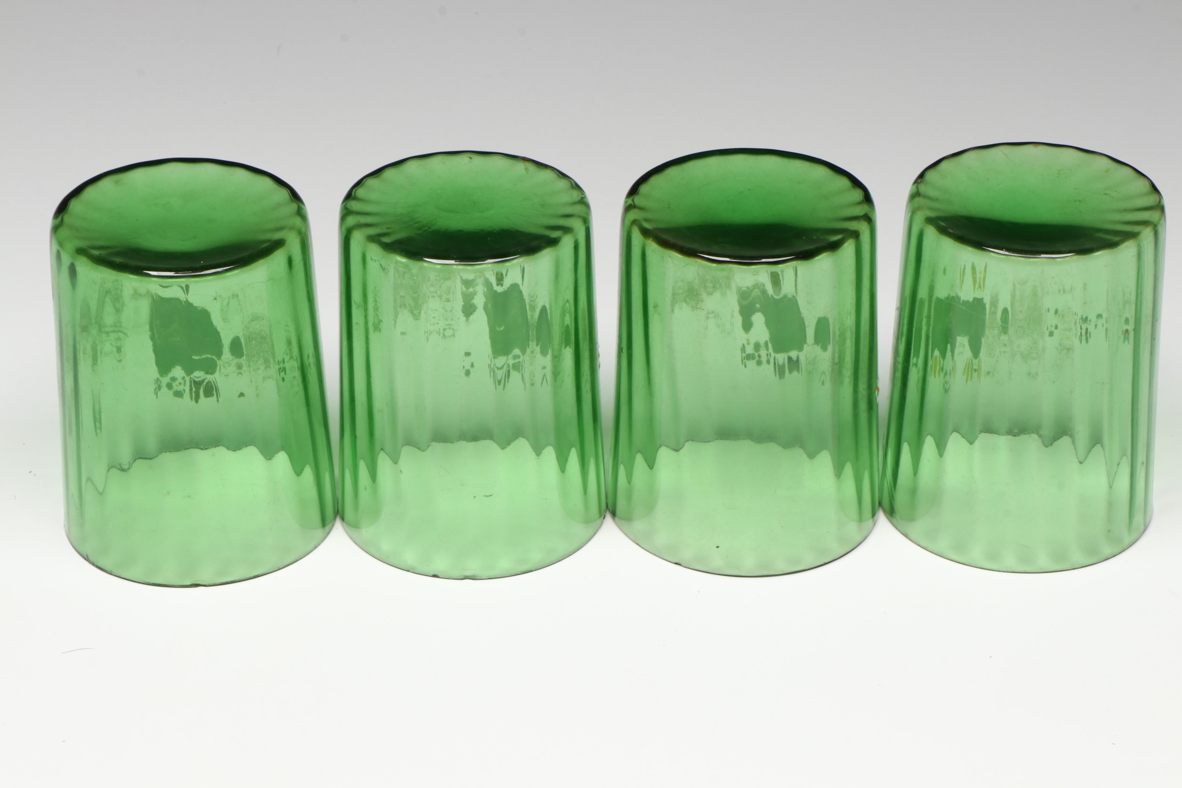 Victorian Blown Green Glass Lemonade Aid Set with Hand-Painted Floral Decoration
