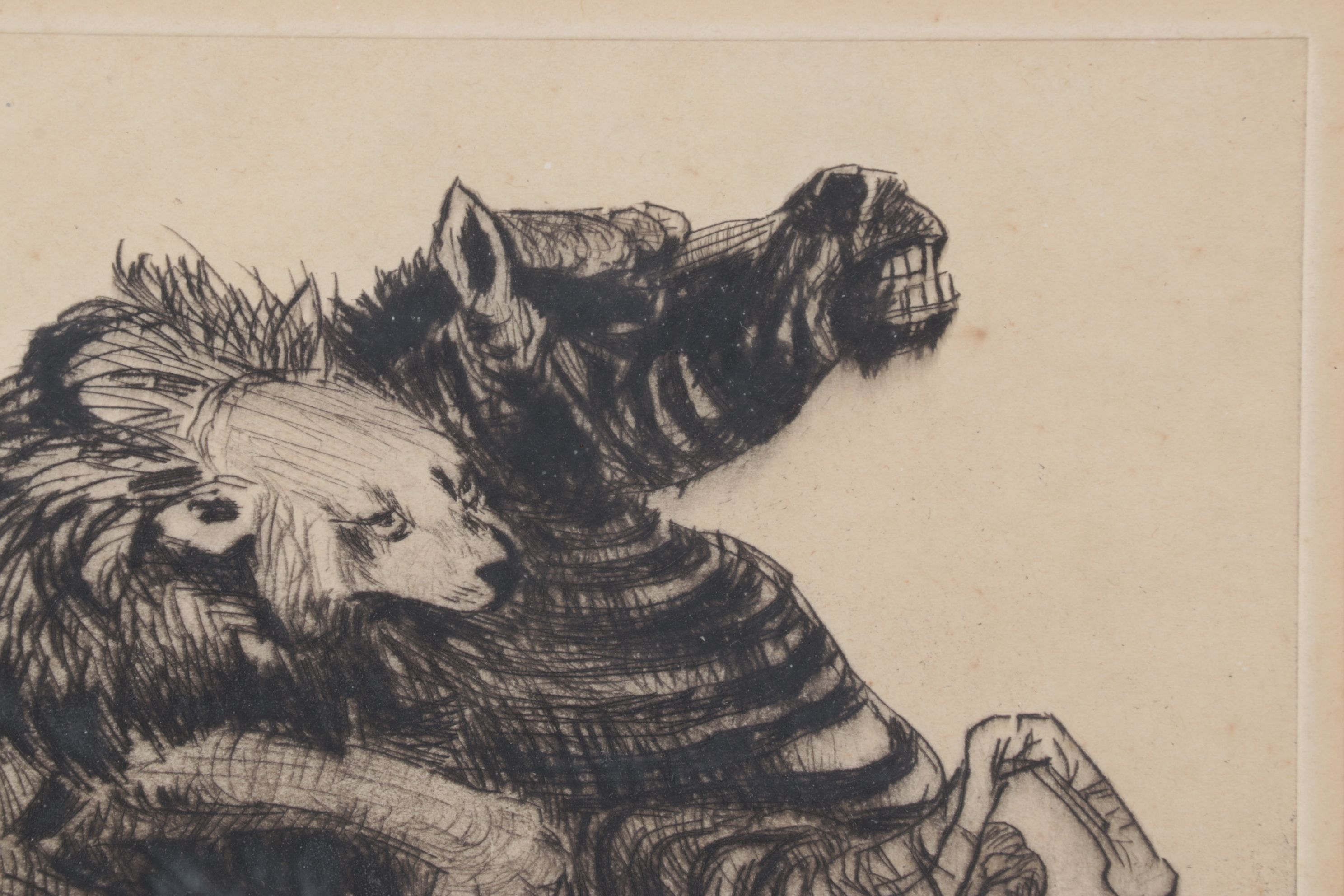 Fuji Nakamizo "Combat" Etching on Paper, 1926