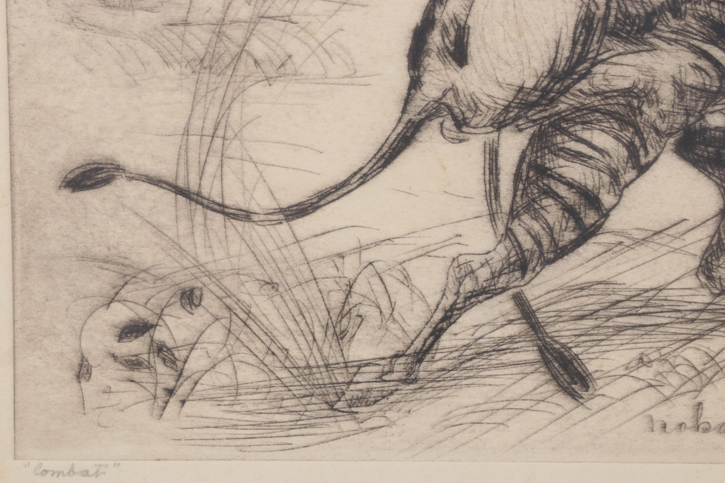 Fuji Nakamizo "Combat" Etching on Paper, 1926