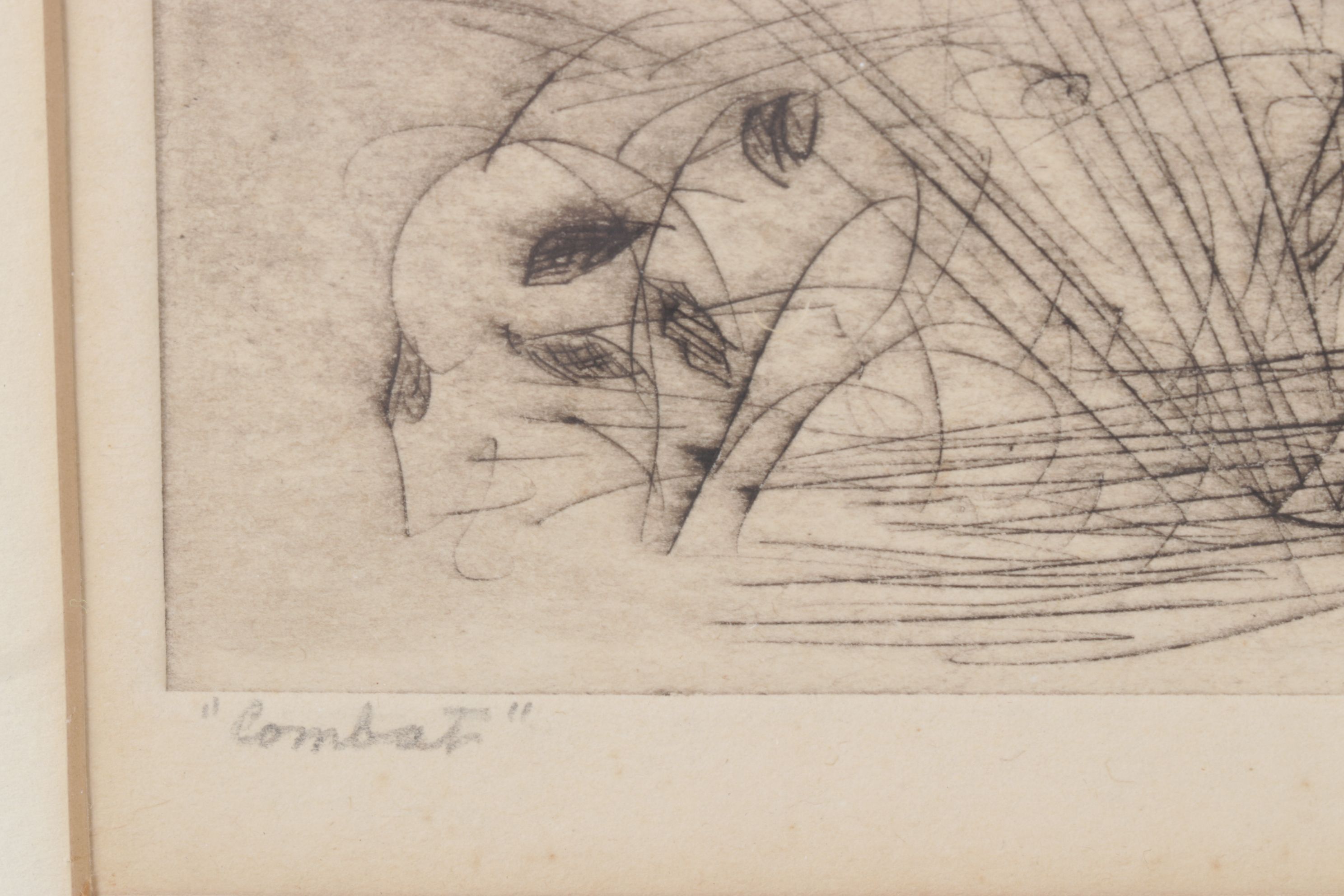 Fuji Nakamizo "Combat" Etching on Paper, 1926