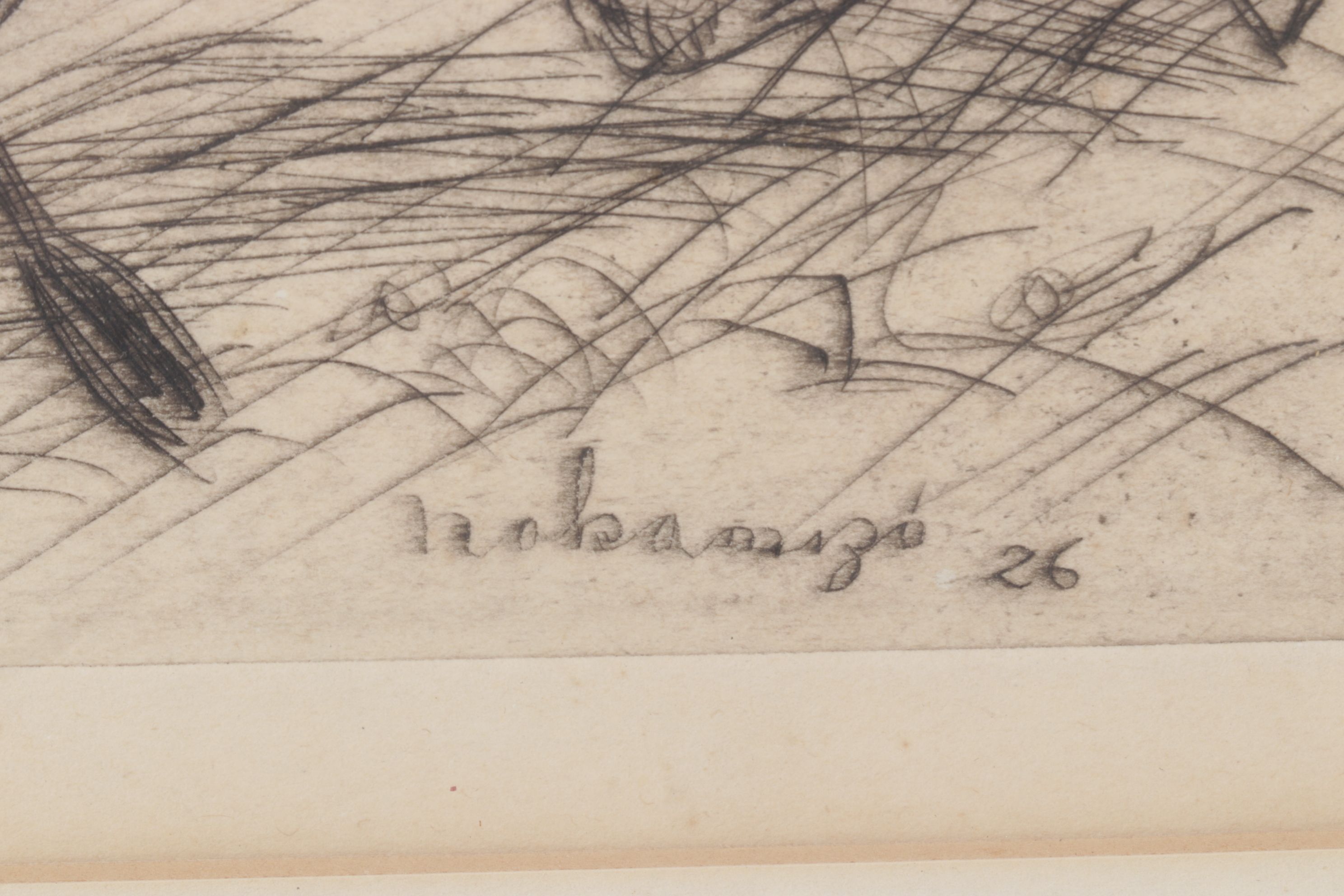 Fuji Nakamizo "Combat" Etching on Paper, 1926