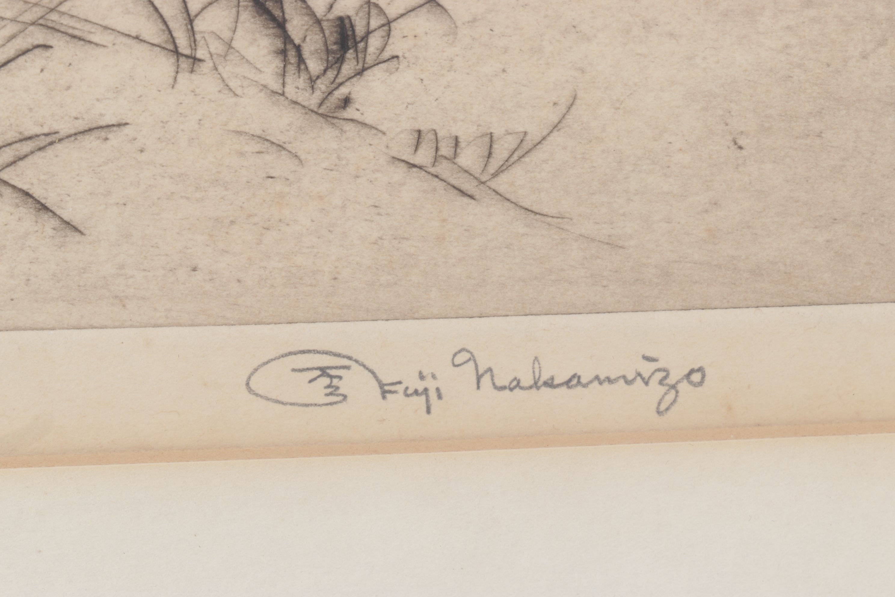 Fuji Nakamizo "Combat" Etching on Paper, 1926