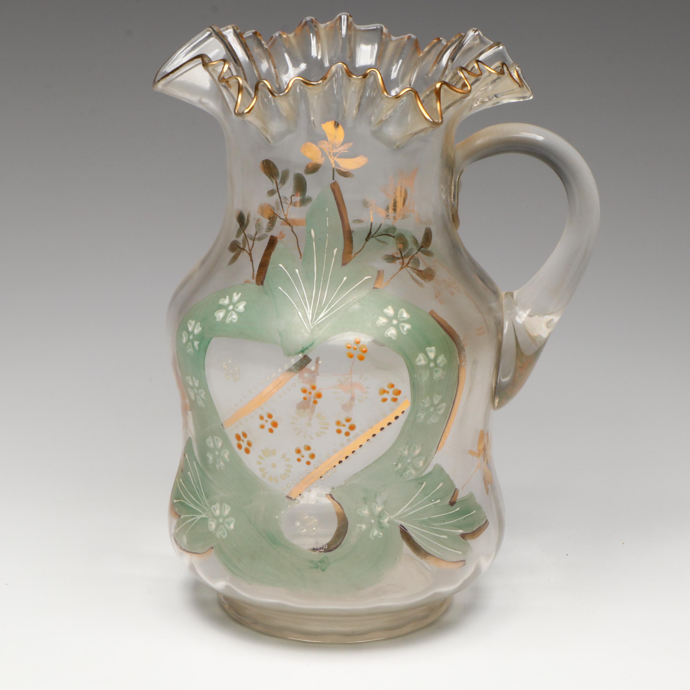 Victorian Style Blown Glass Lemonade Set with Hand-Painted Decoration