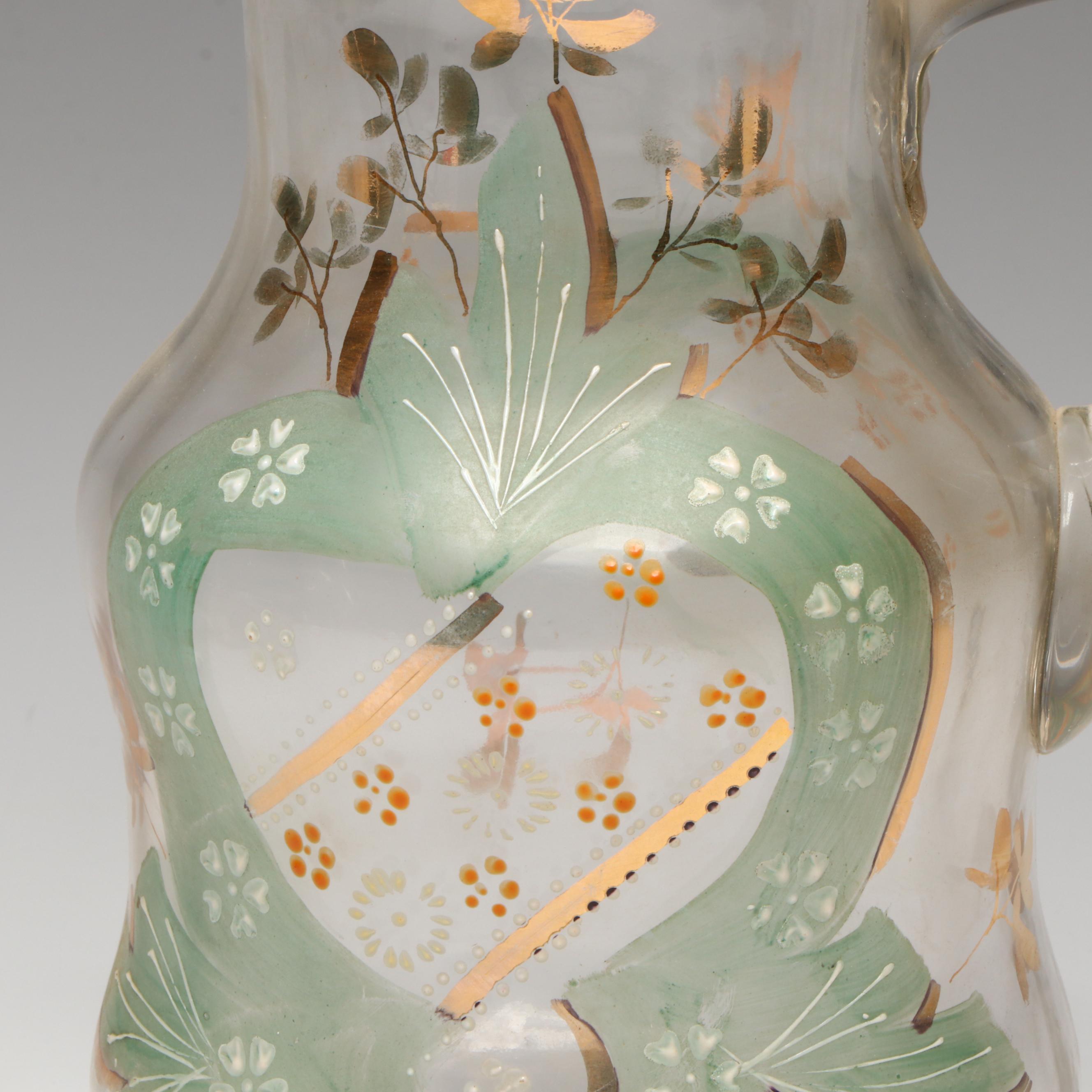 Victorian Style Blown Glass Lemonade Set with Hand-Painted Decoration