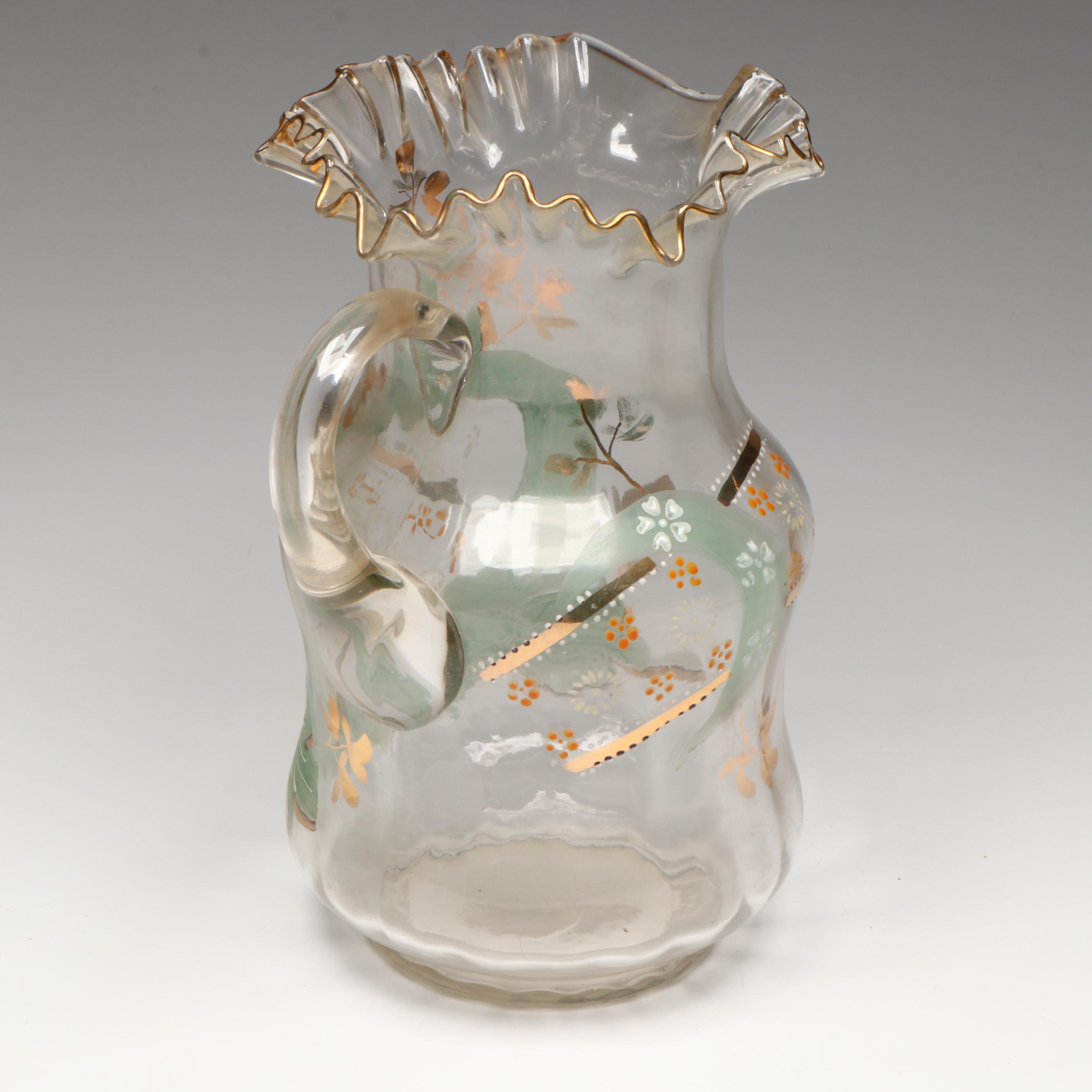 Victorian Style Blown Glass Lemonade Set with Hand-Painted Decoration