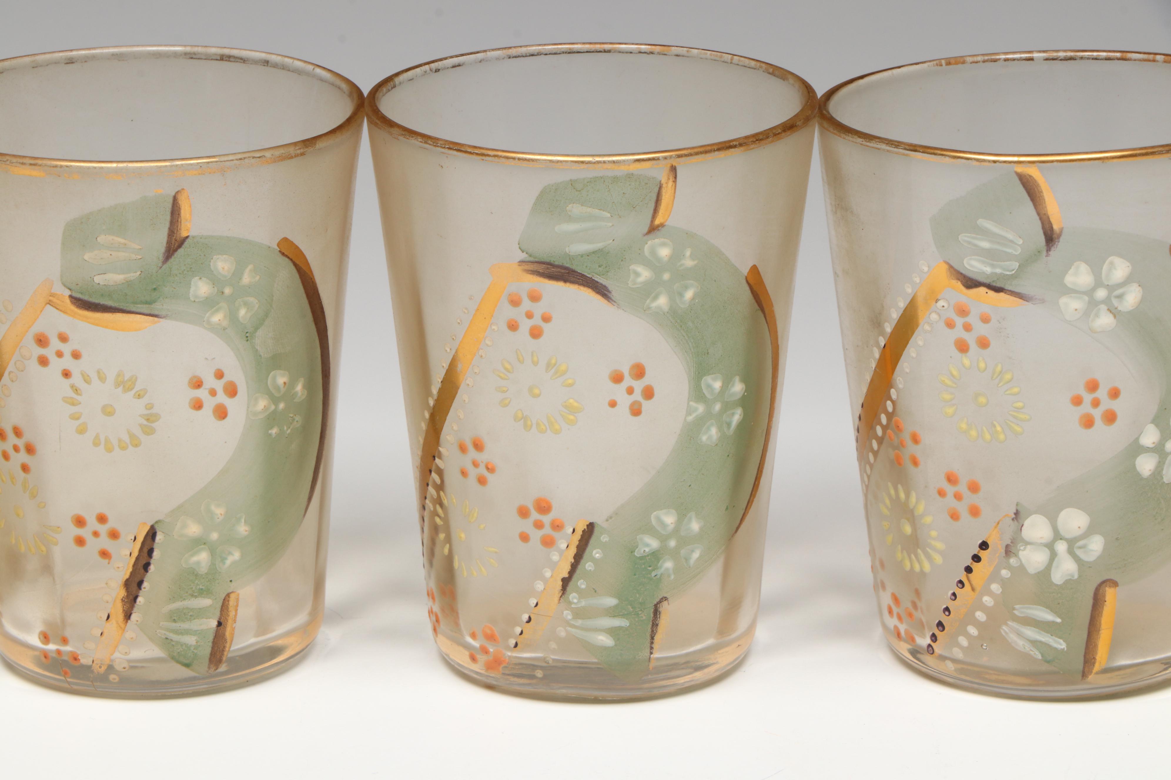 Victorian Style Blown Glass Lemonade Set with Hand-Painted Decoration