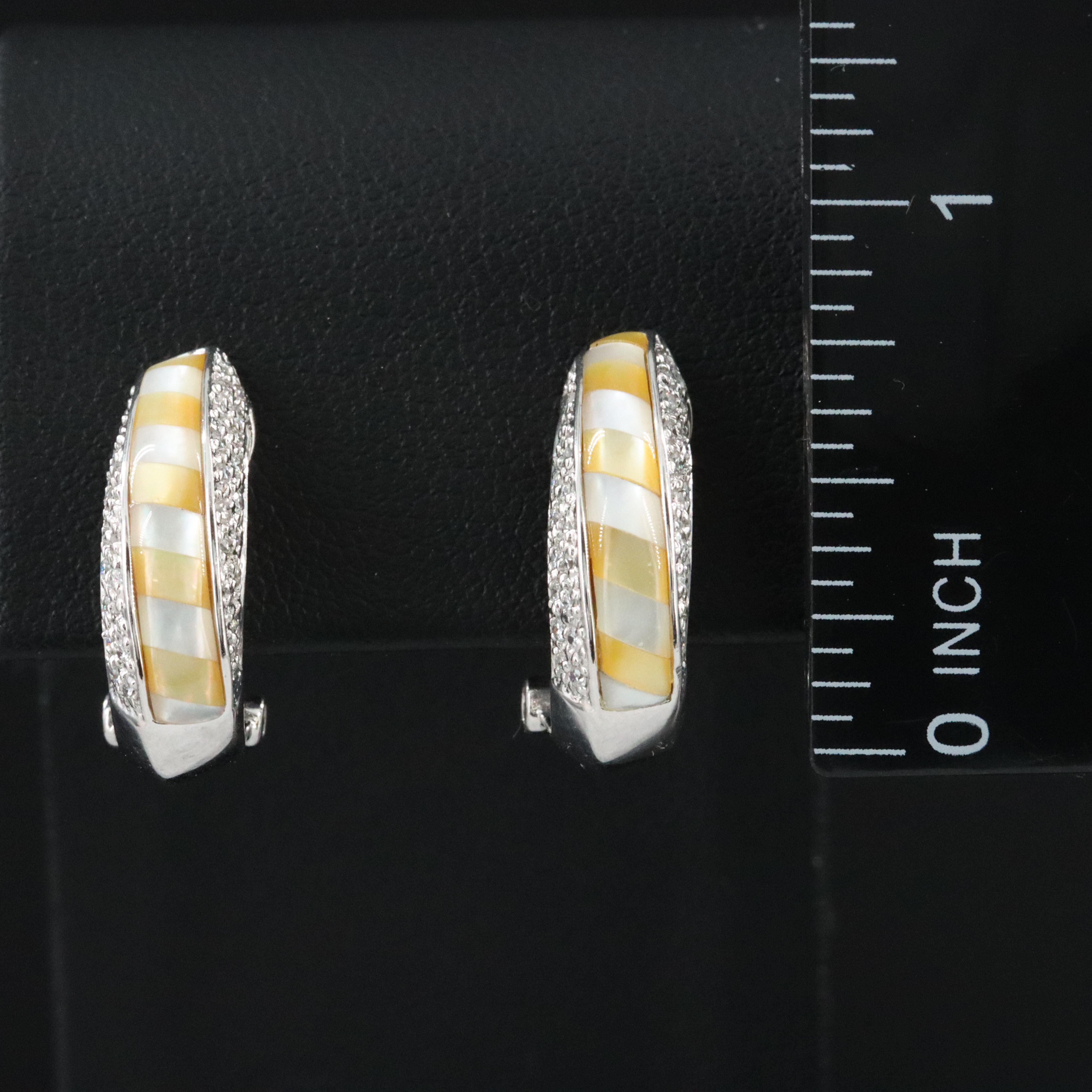 14K Mother of Pearl Inlay and Diamond Earrings