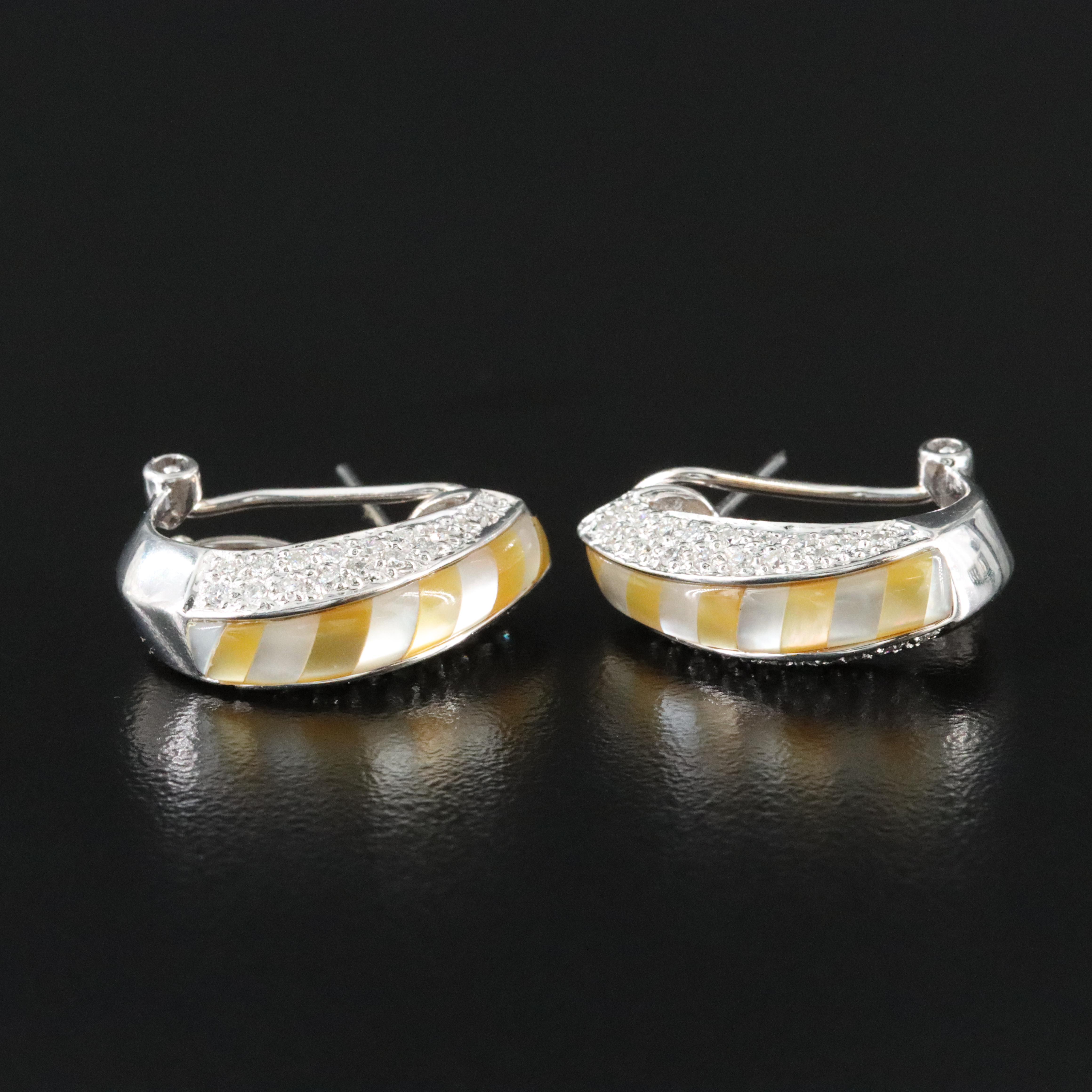 14K Mother of Pearl Inlay and Diamond Earrings
