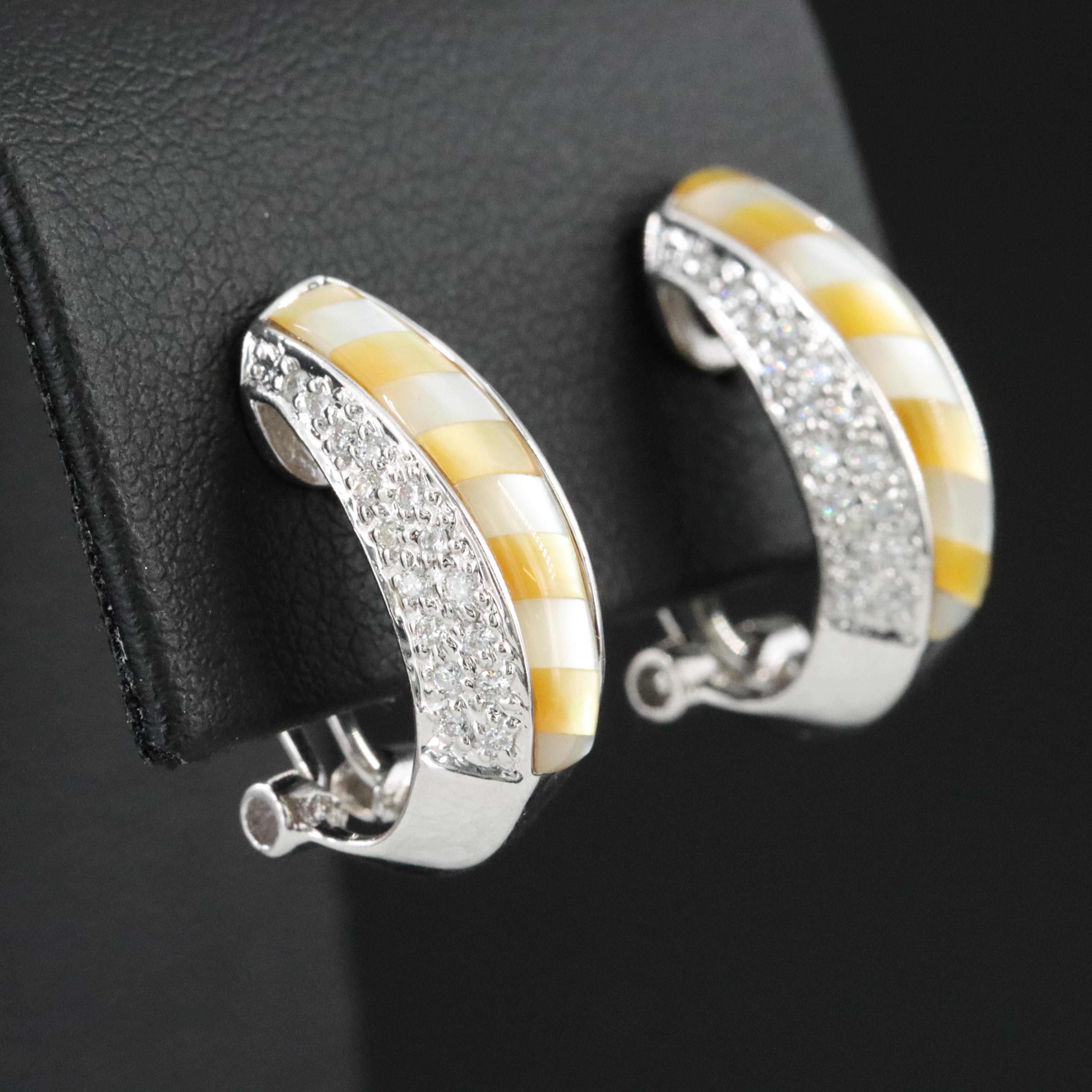 14K Mother of Pearl Inlay and Diamond Earrings