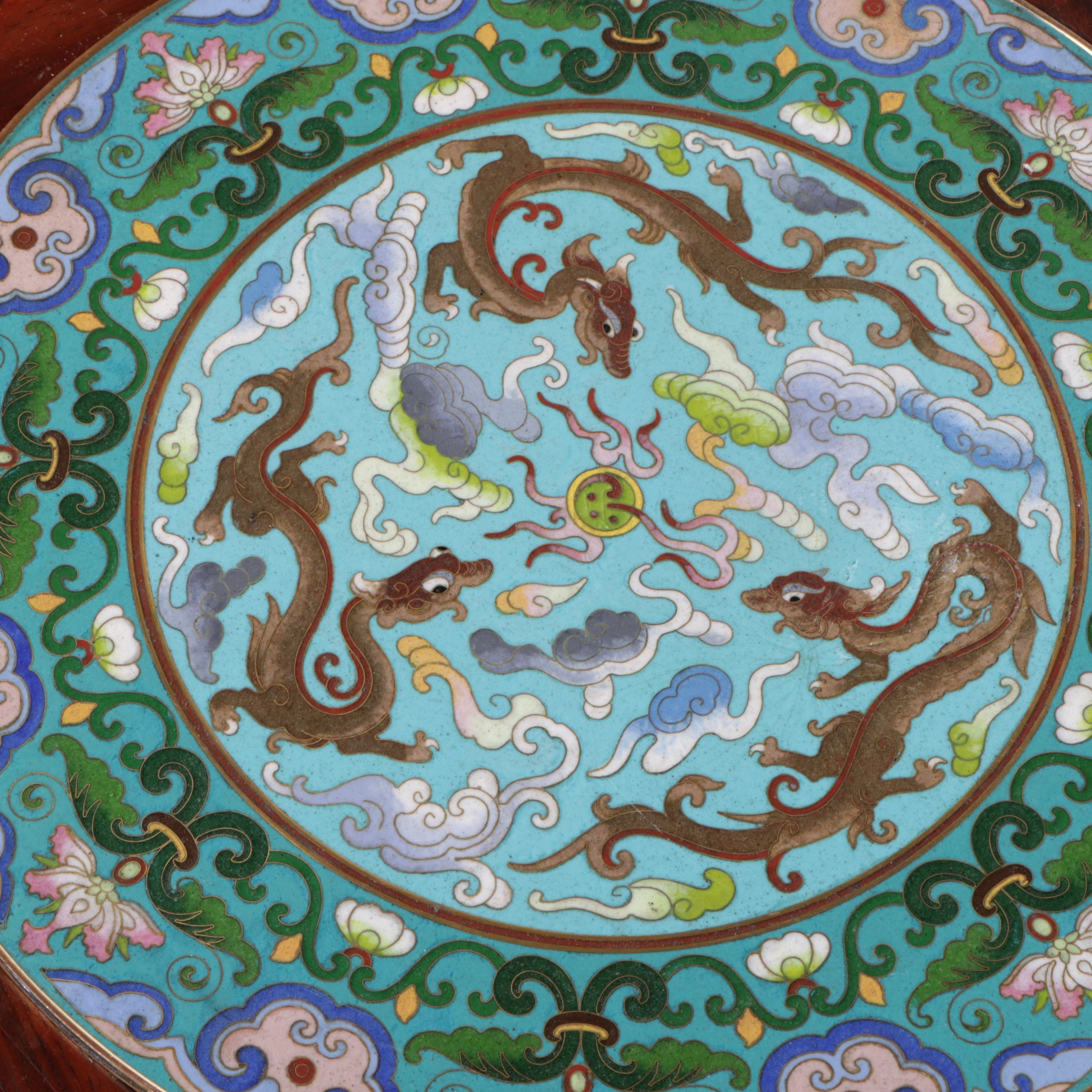 Chinese Rosewood Coffee Table with Inlaid Cloisonné Medallions