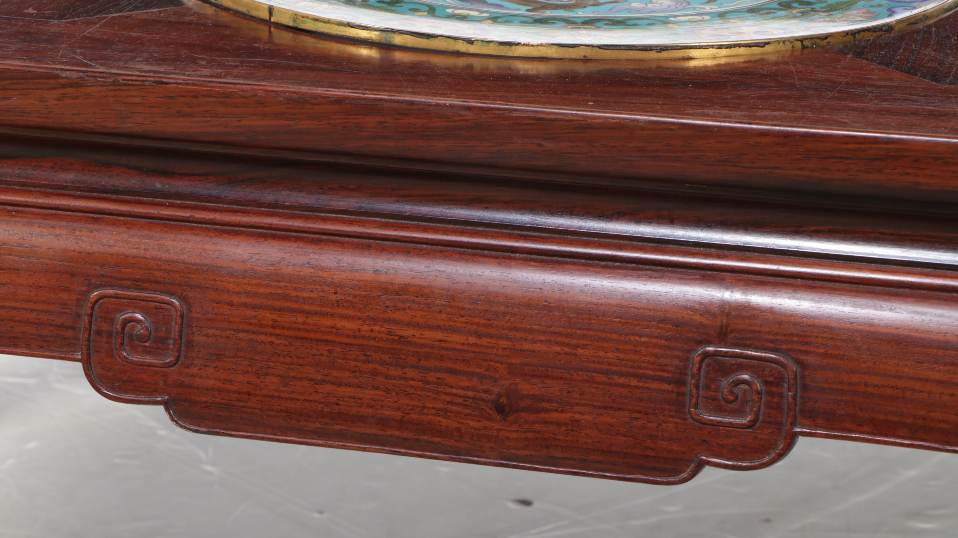 Chinese Rosewood Coffee Table with Inlaid Cloisonné Medallions