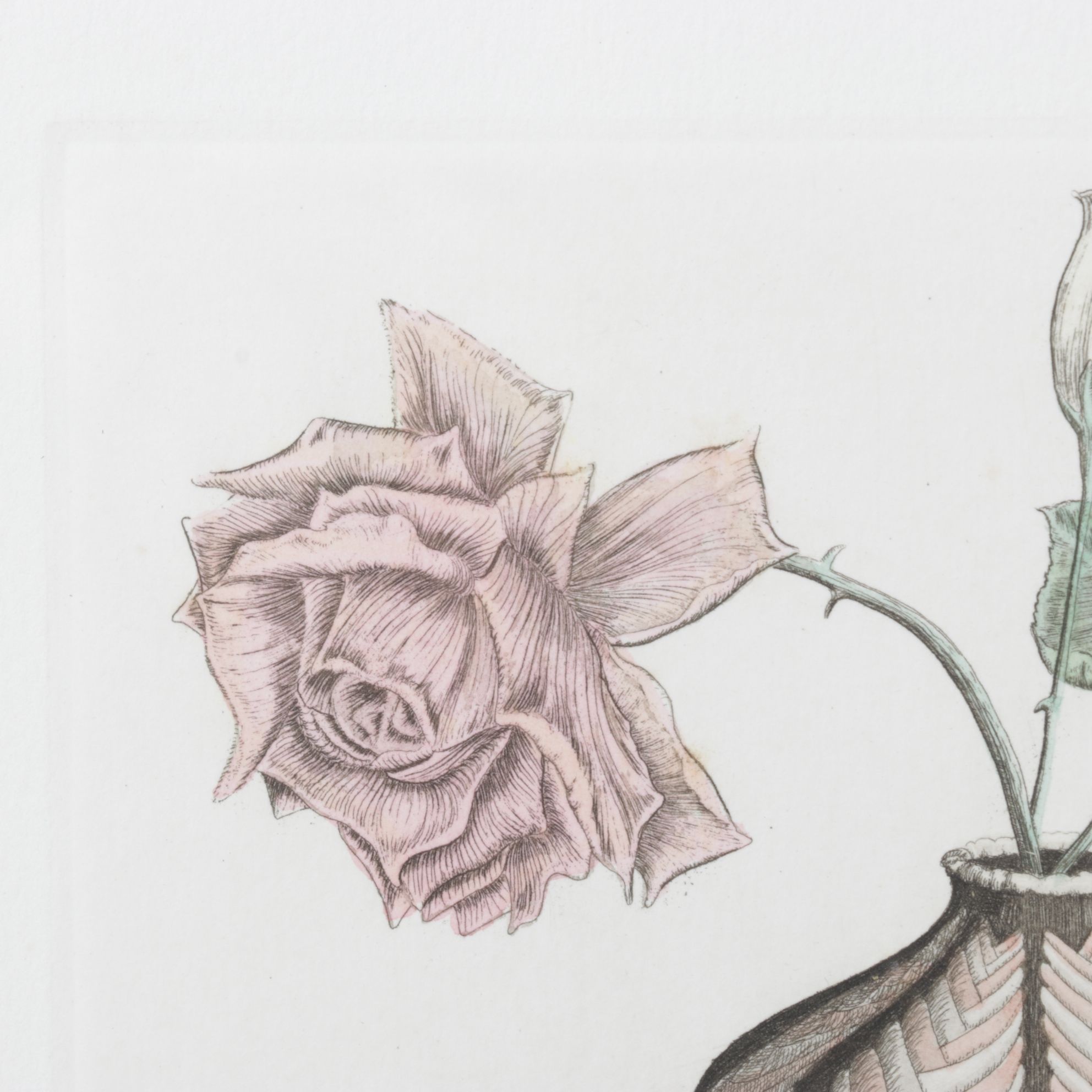 Rick Loudermilk "Roses" Hand-Colored Copperplate Etching, Late 20th Century