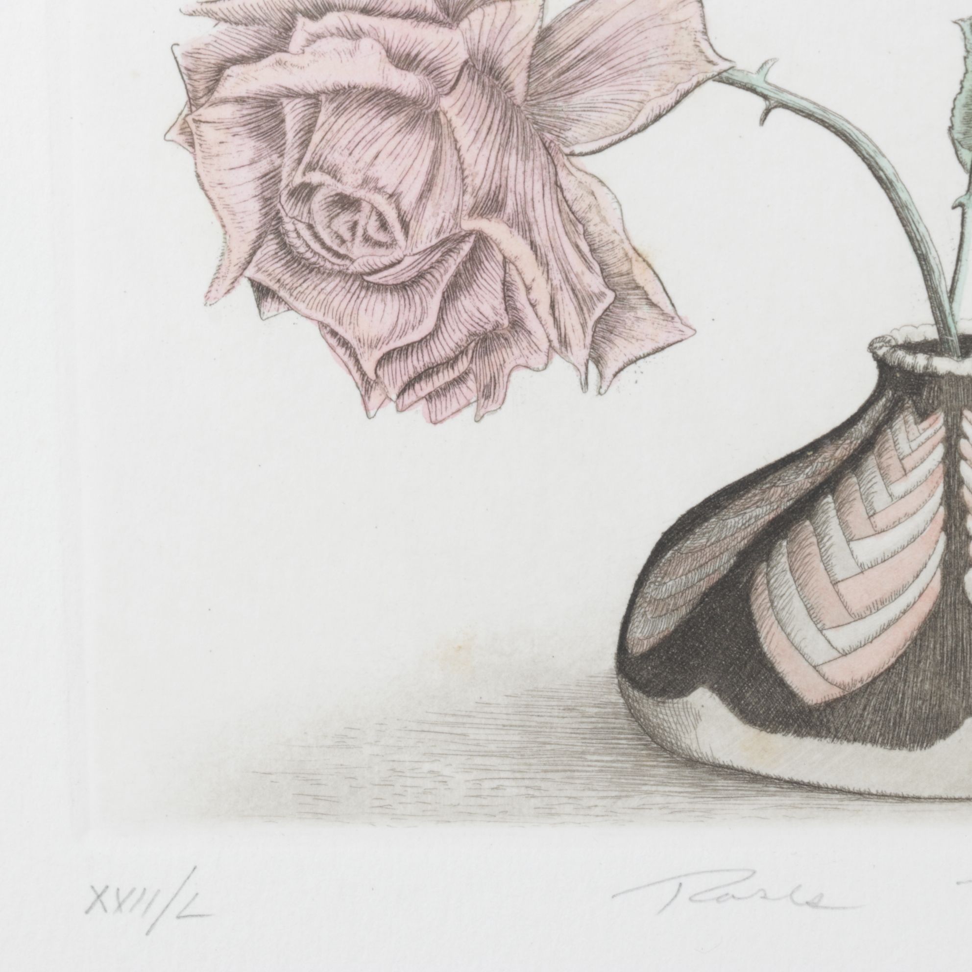 Rick Loudermilk "Roses" Hand-Colored Copperplate Etching, Late 20th Century