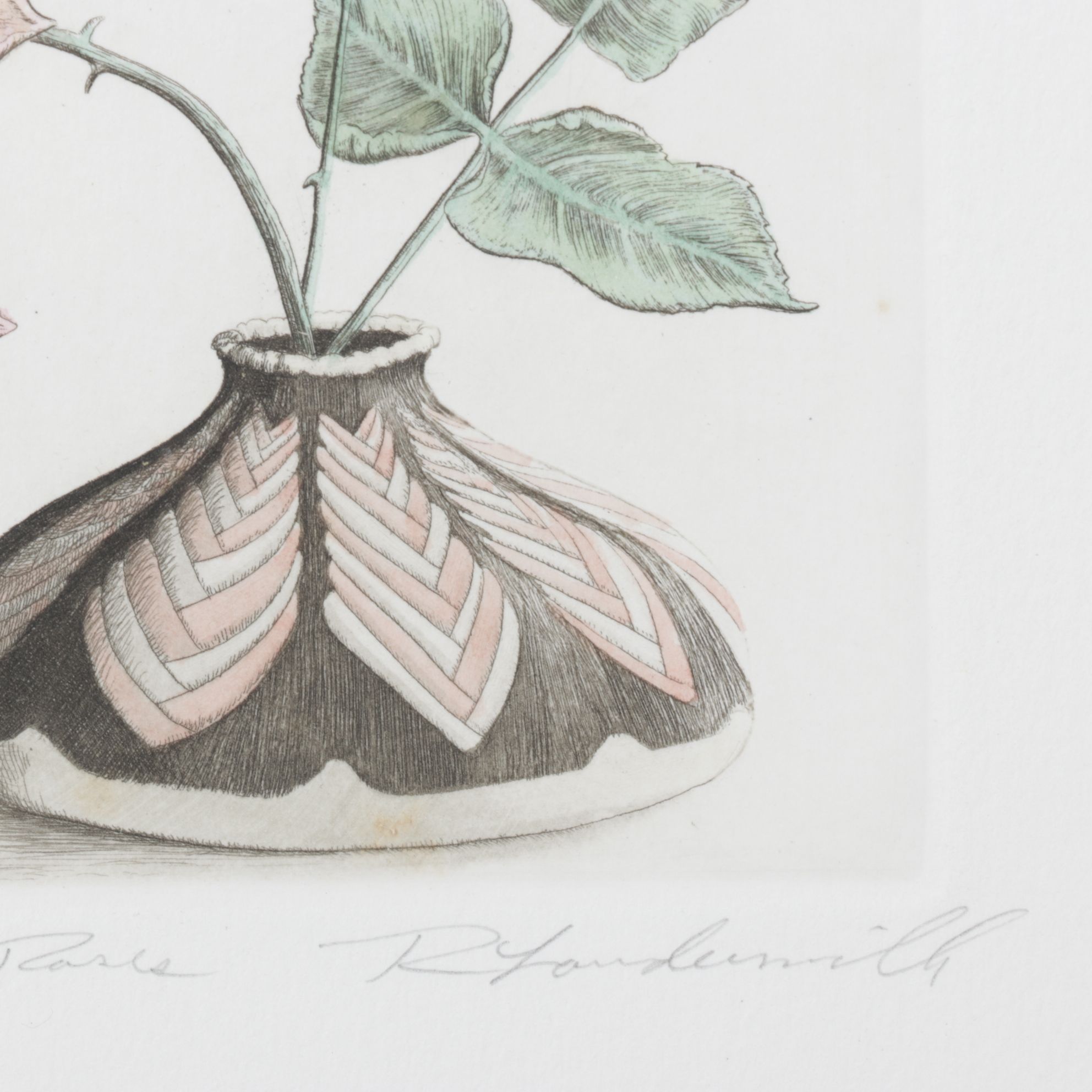 Rick Loudermilk "Roses" Hand-Colored Copperplate Etching, Late 20th Century