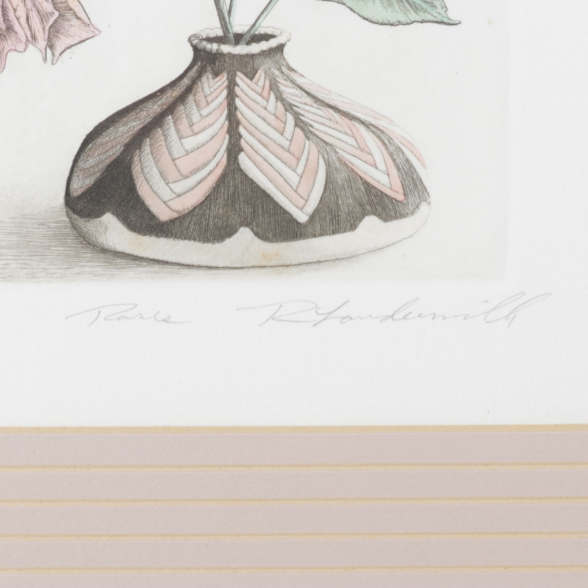 Rick Loudermilk "Roses" Hand-Colored Copperplate Etching, Late 20th Century