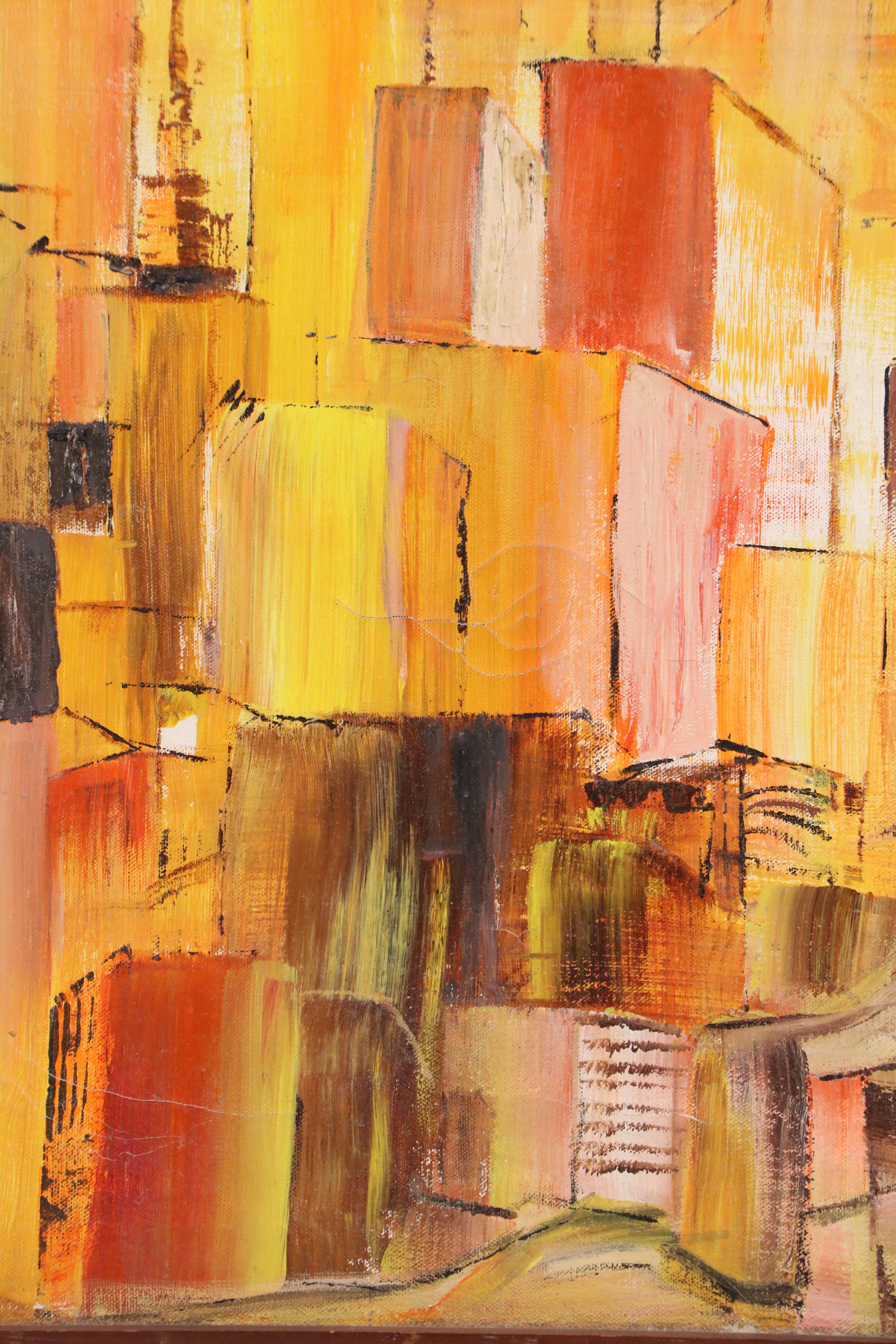 E. Gay Abstract Cityscape Acrylic Painting "Modesto," 1967