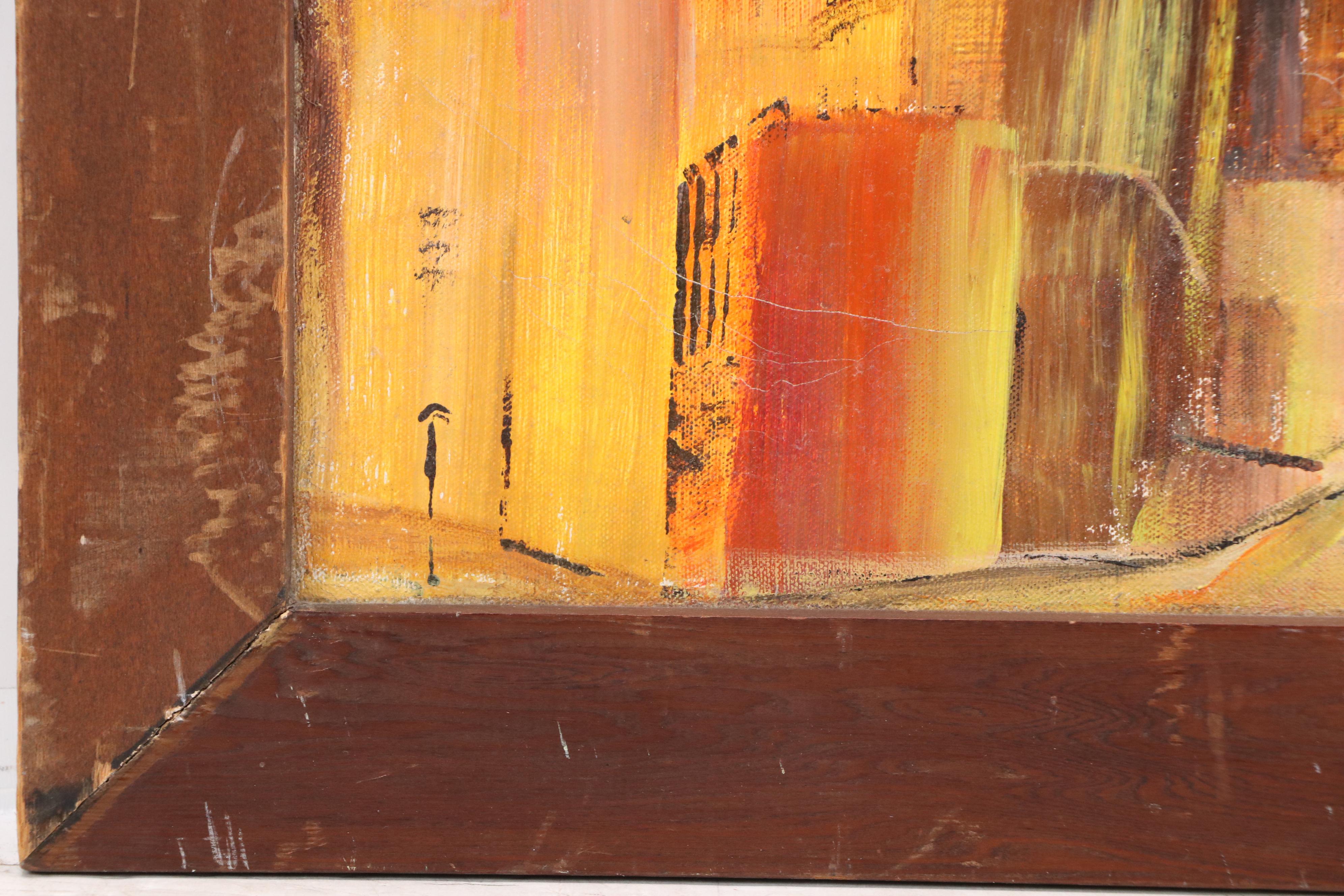 E. Gay Abstract Cityscape Acrylic Painting "Modesto," 1967