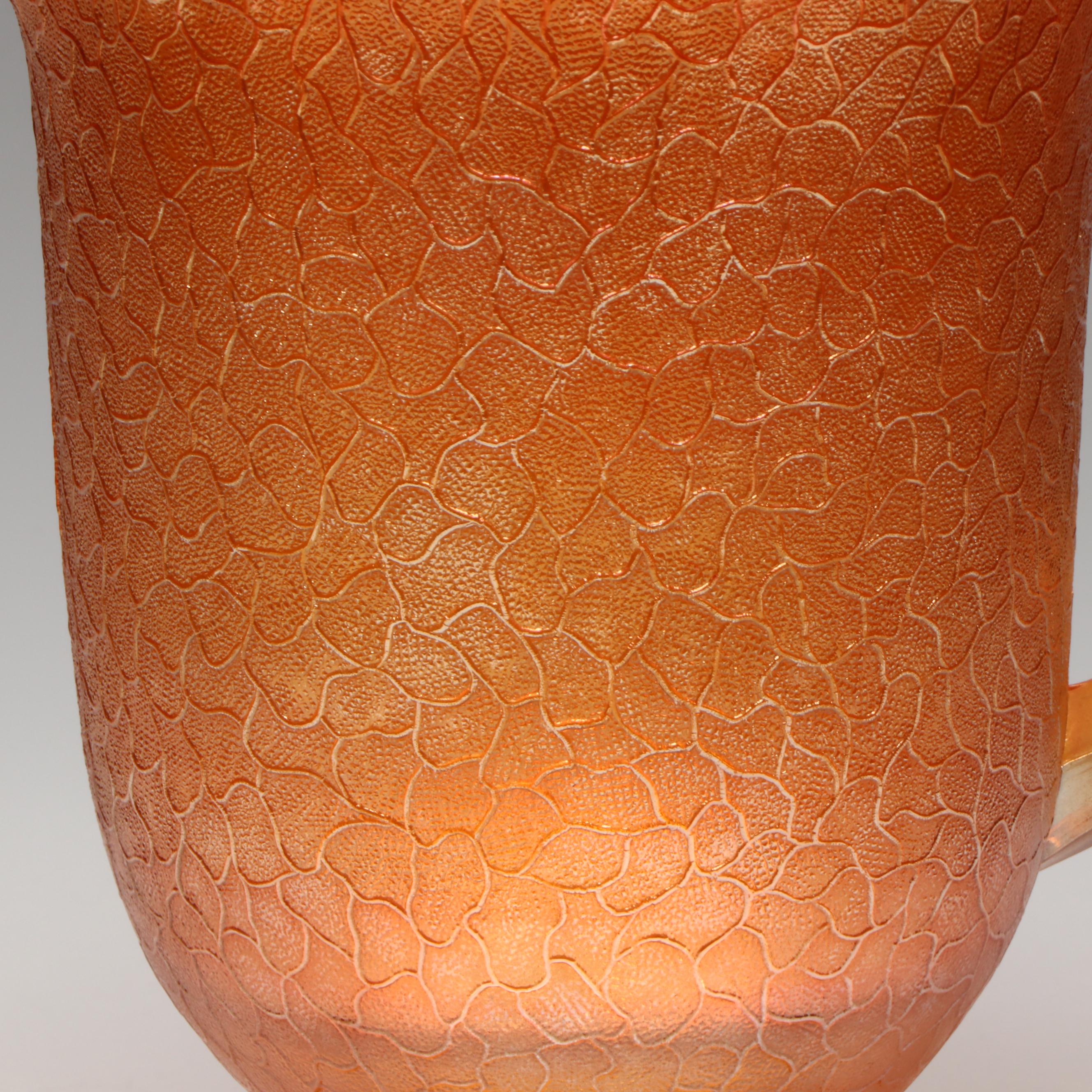 Jeanette Glass "Marigold Crackle" Pitcher with Footed Cups, Mid-20th Century