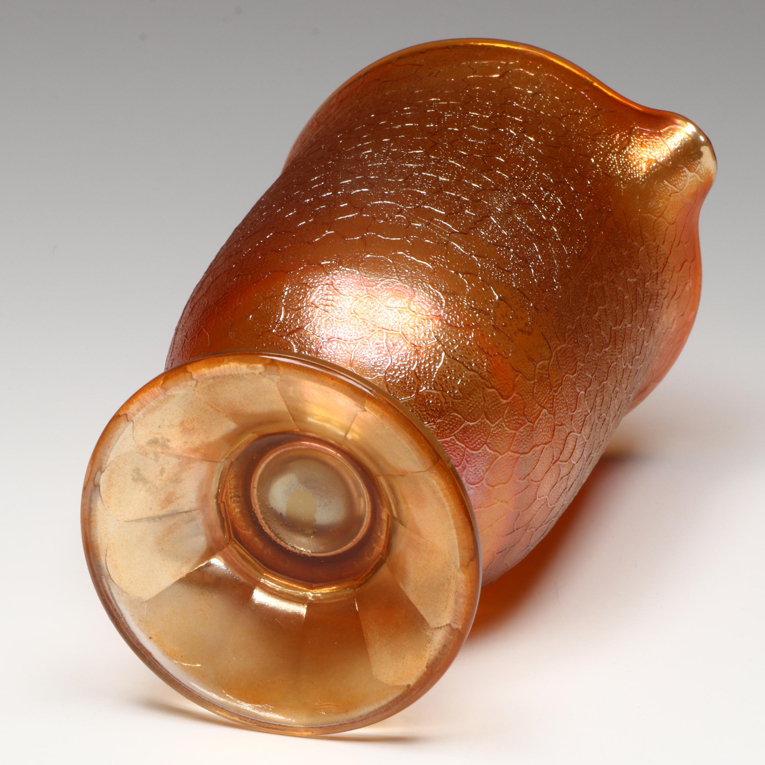 Jeanette Glass "Marigold Crackle" Pitcher with Footed Cups, Mid-20th Century