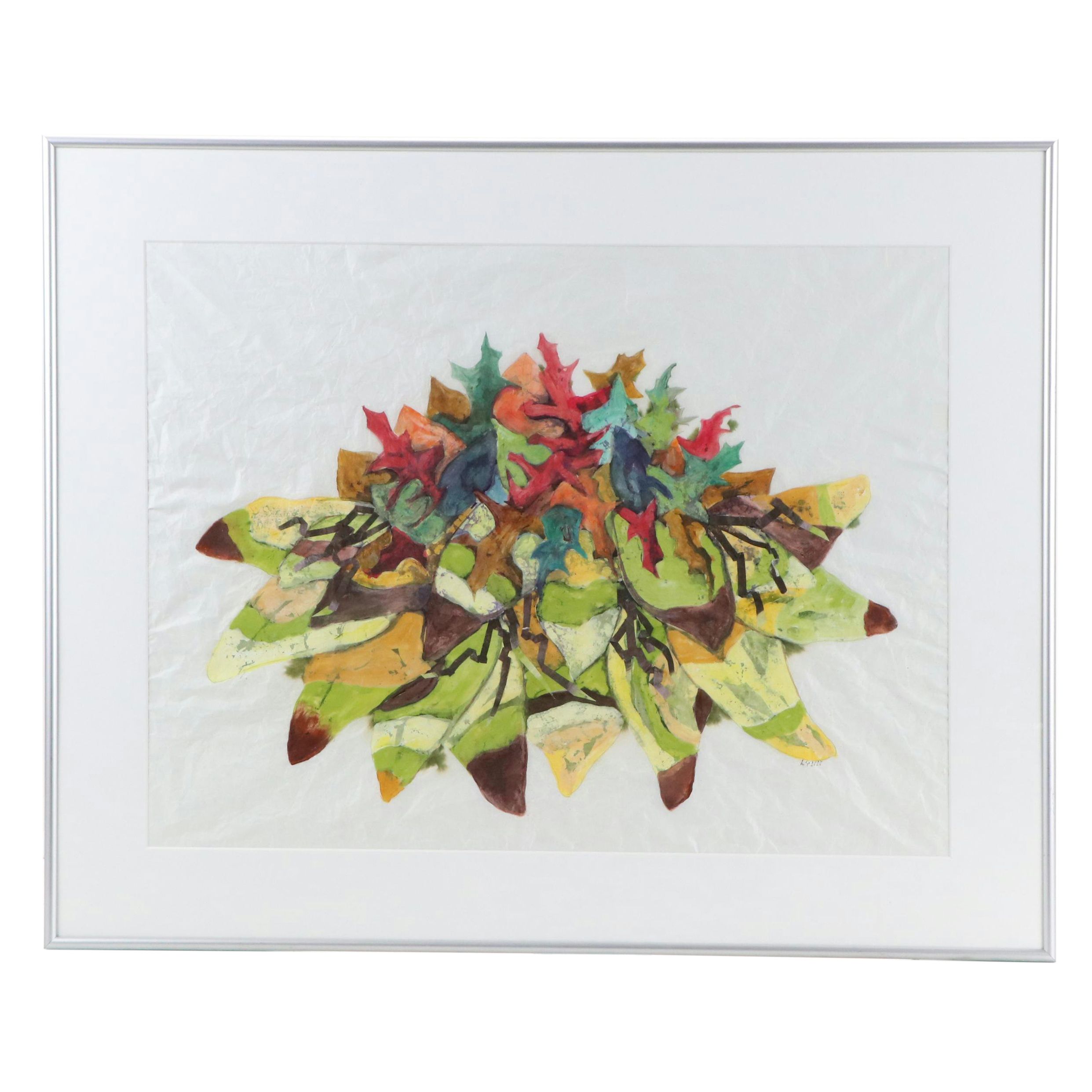 Lynn Elzey Batik Assemblage "Seasons: Fall Flower," 21st C.