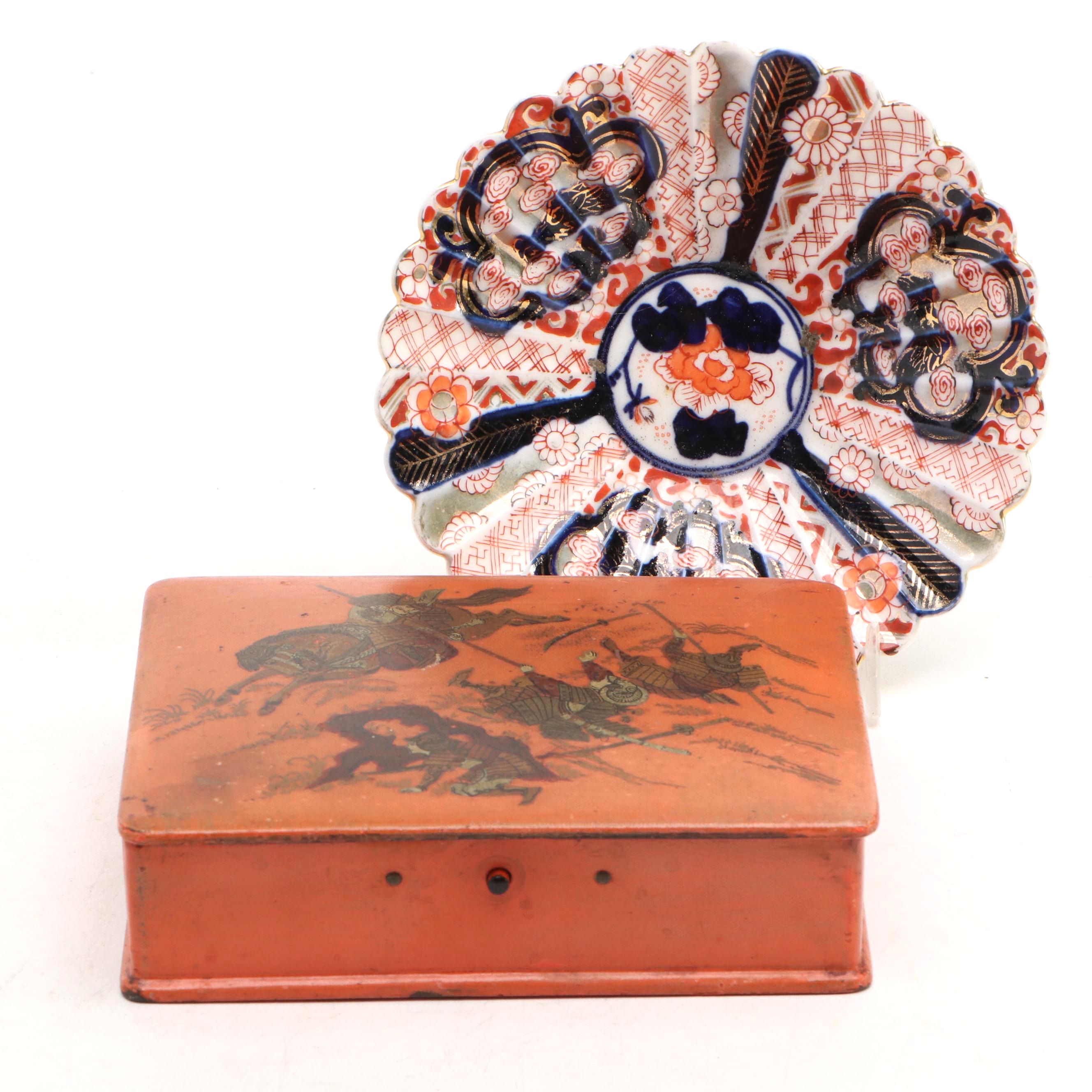 Japanese Imari Porcelain Bowl with Wood Jewelry Box