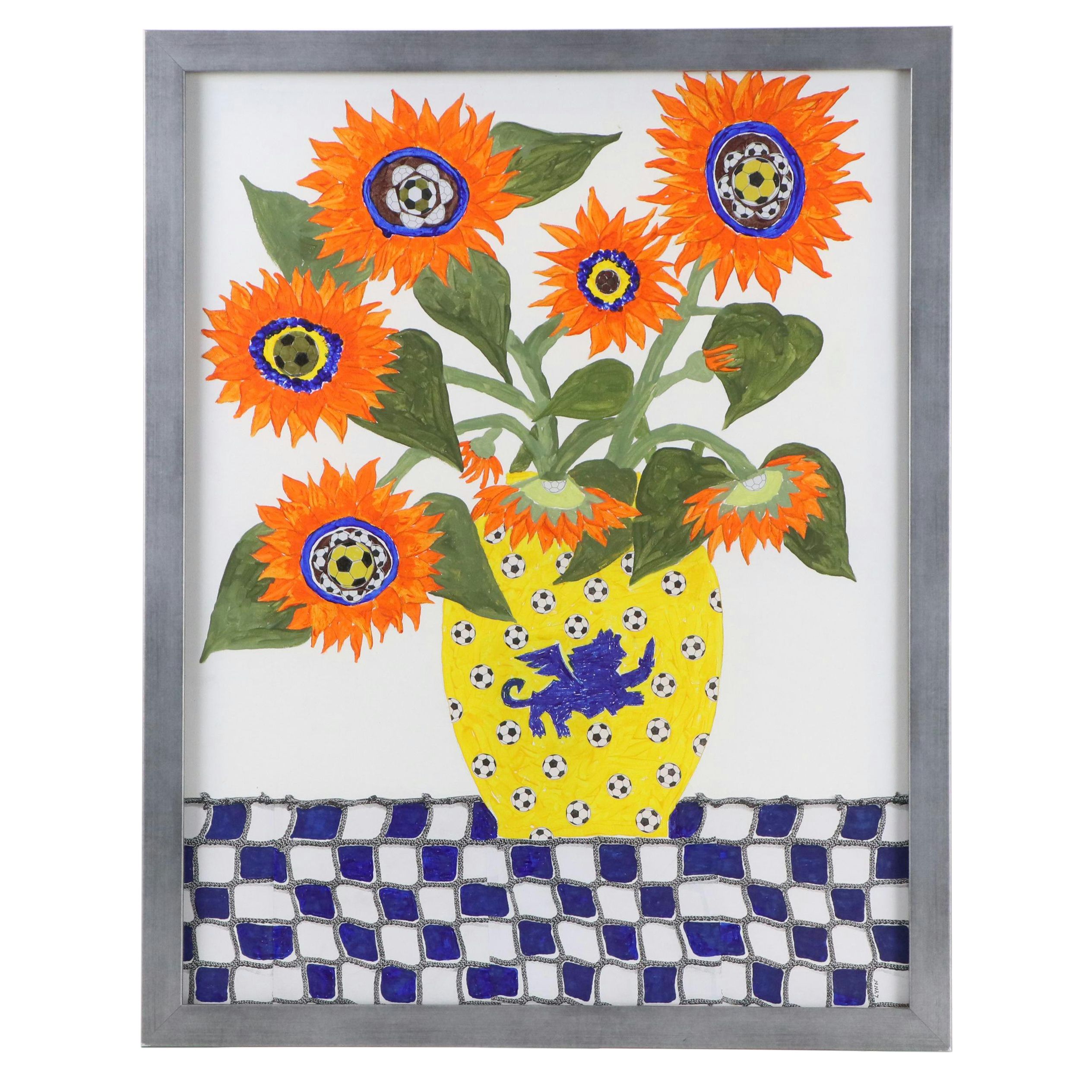 Lynn Elzey Still Life Mixed Media Painting of FC Cincinnati Themed Bouquet