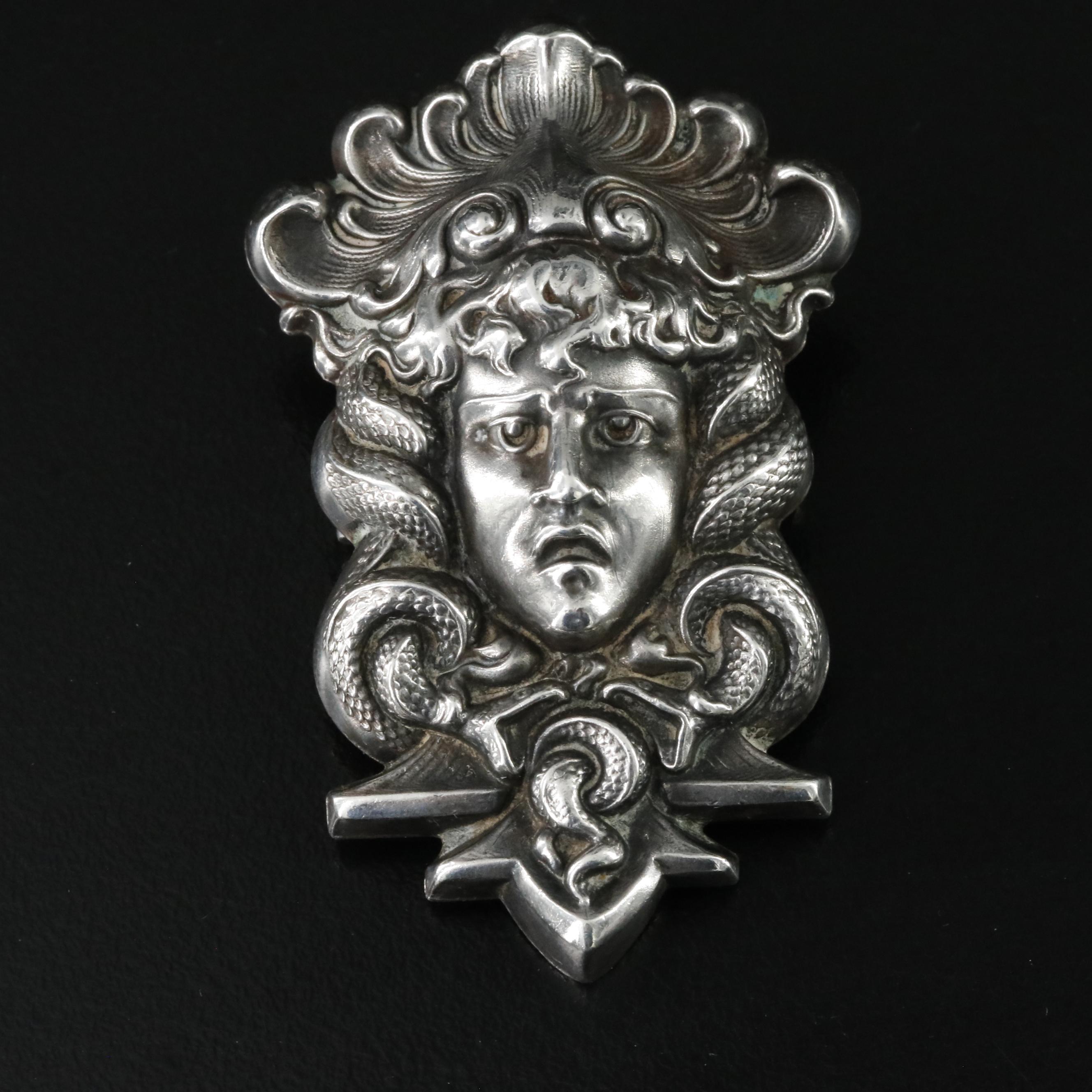 Art Nouveau William Kerr & Co. Sterling Medusa Brooch